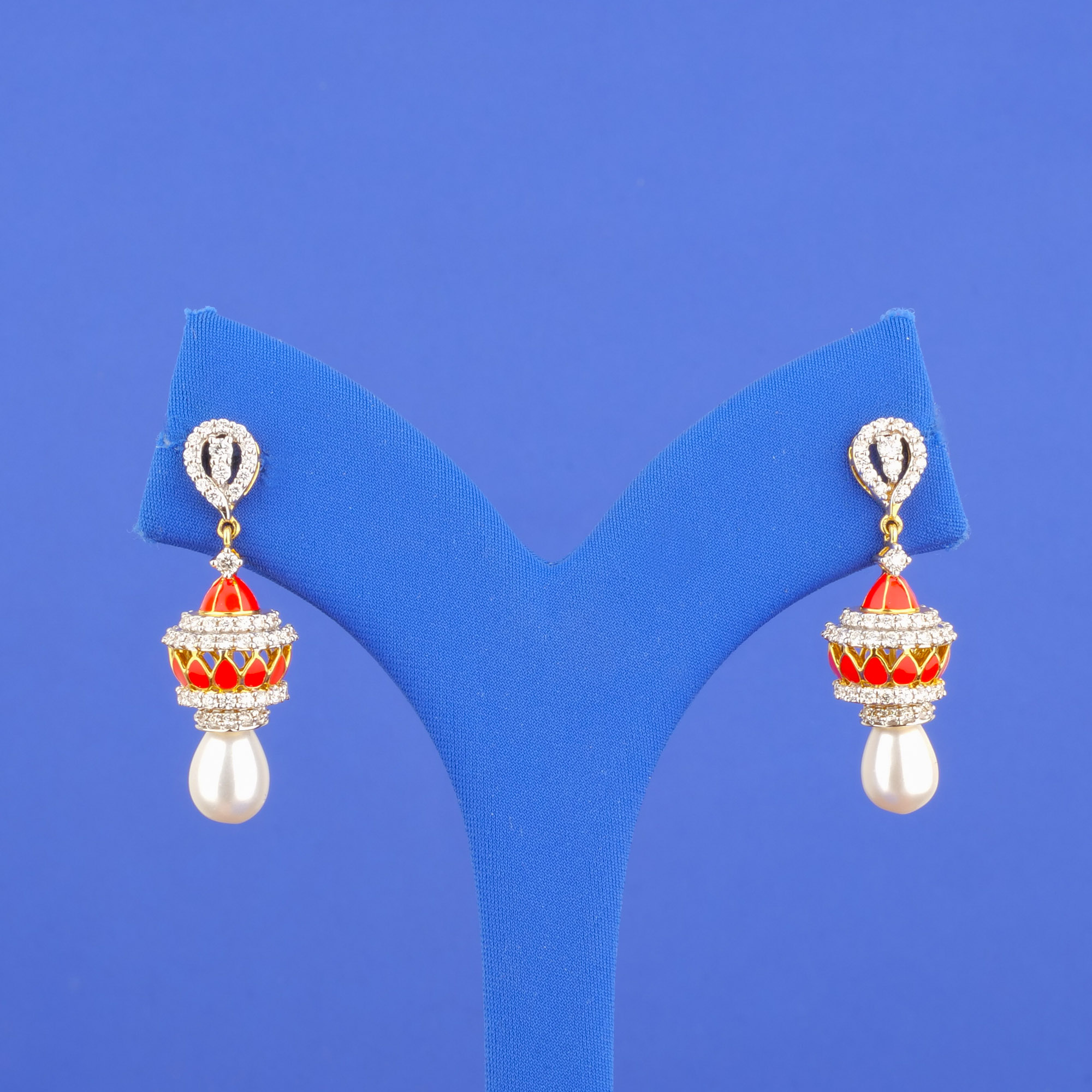 18K Minakari Gold Diamond 'Jhumka' Earrings