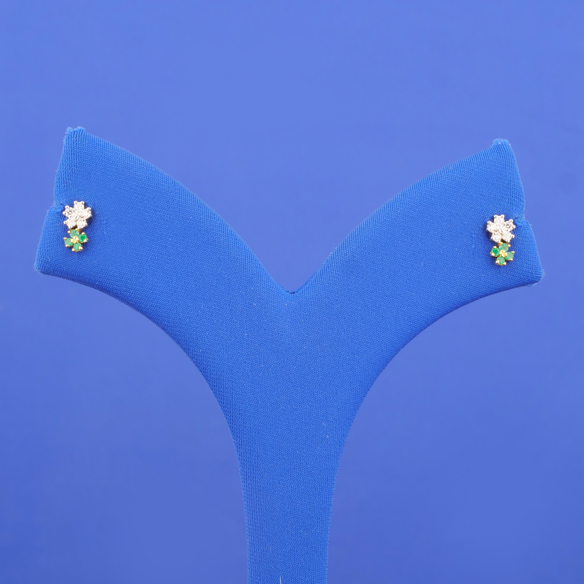 18K Yellow Gold Baby Diamond Emerald 'Floral' Earrings