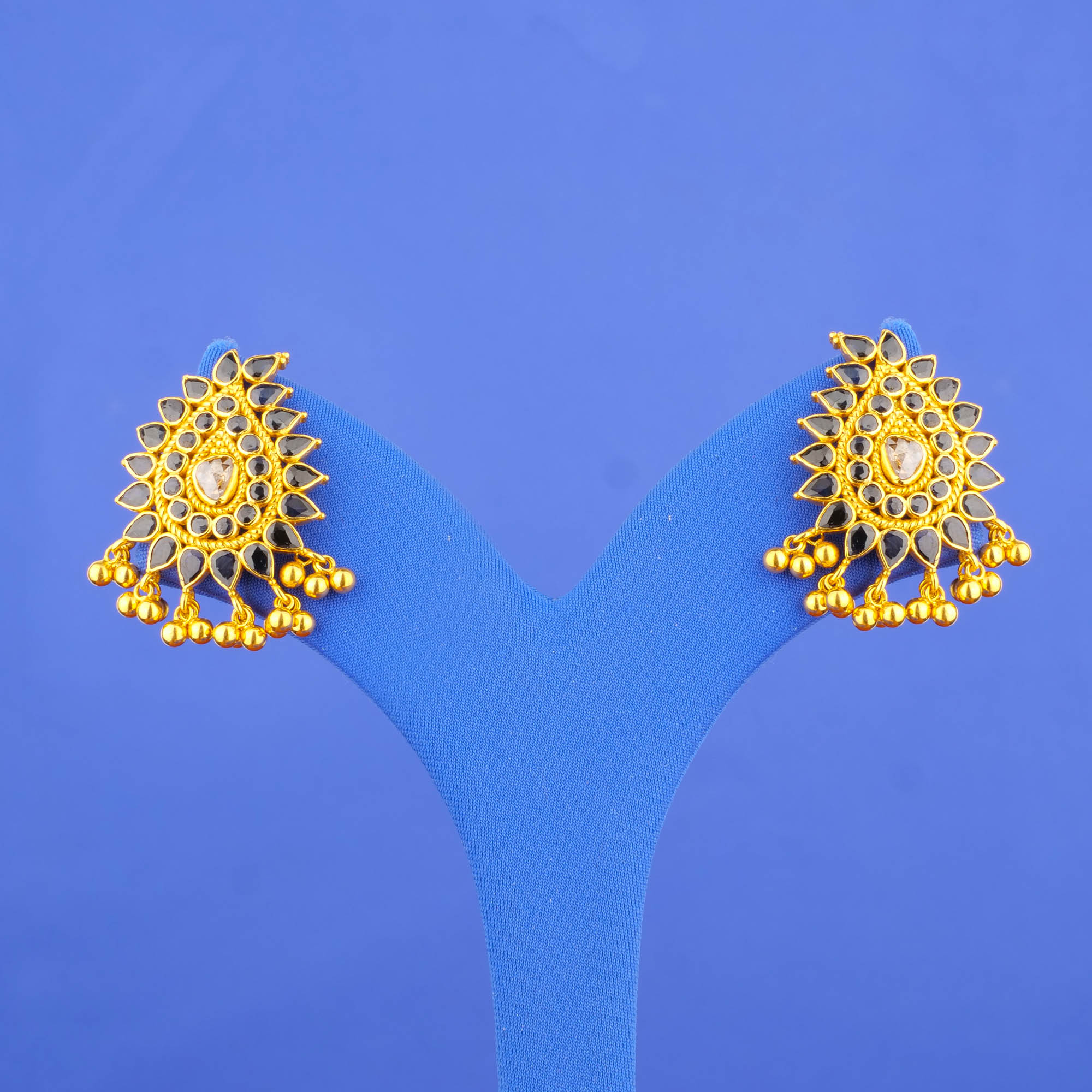 22K Polki Diamond Sapphire Earrings