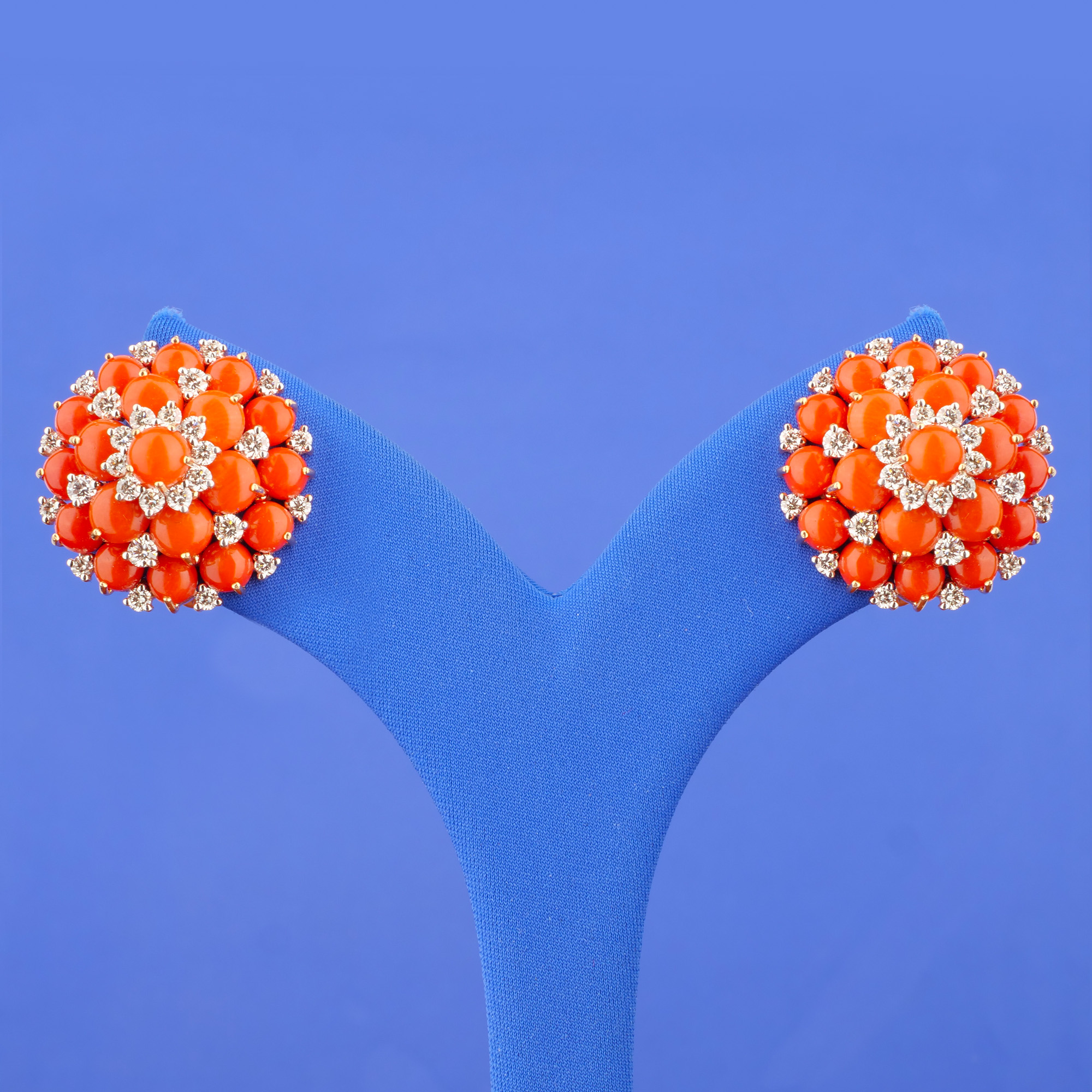 18K Rose Gold Diamond Coral Earrings