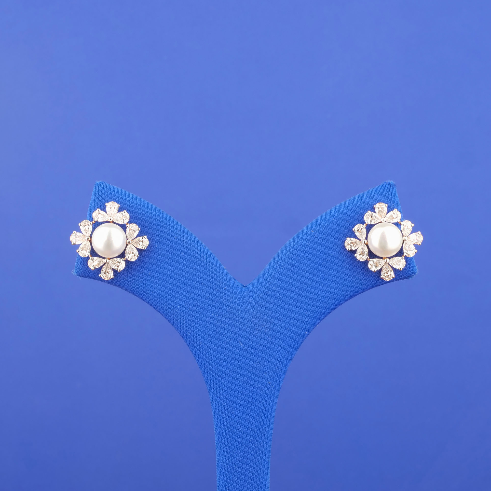 18K Rose Gold Diamond Pearl Earrings