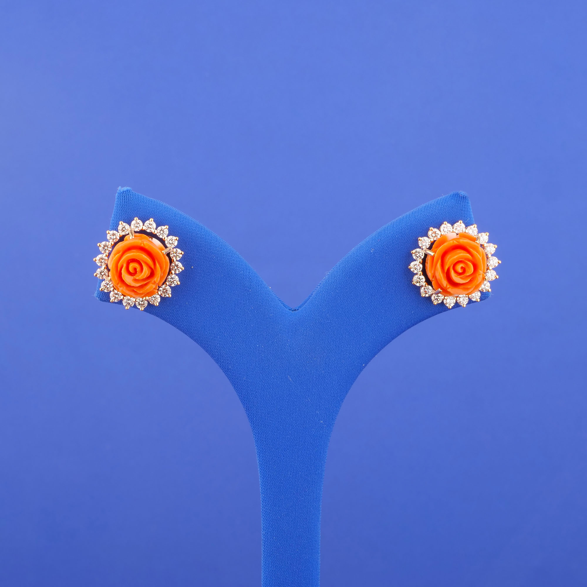 18K Rose Gold Diamond Coral Earrings