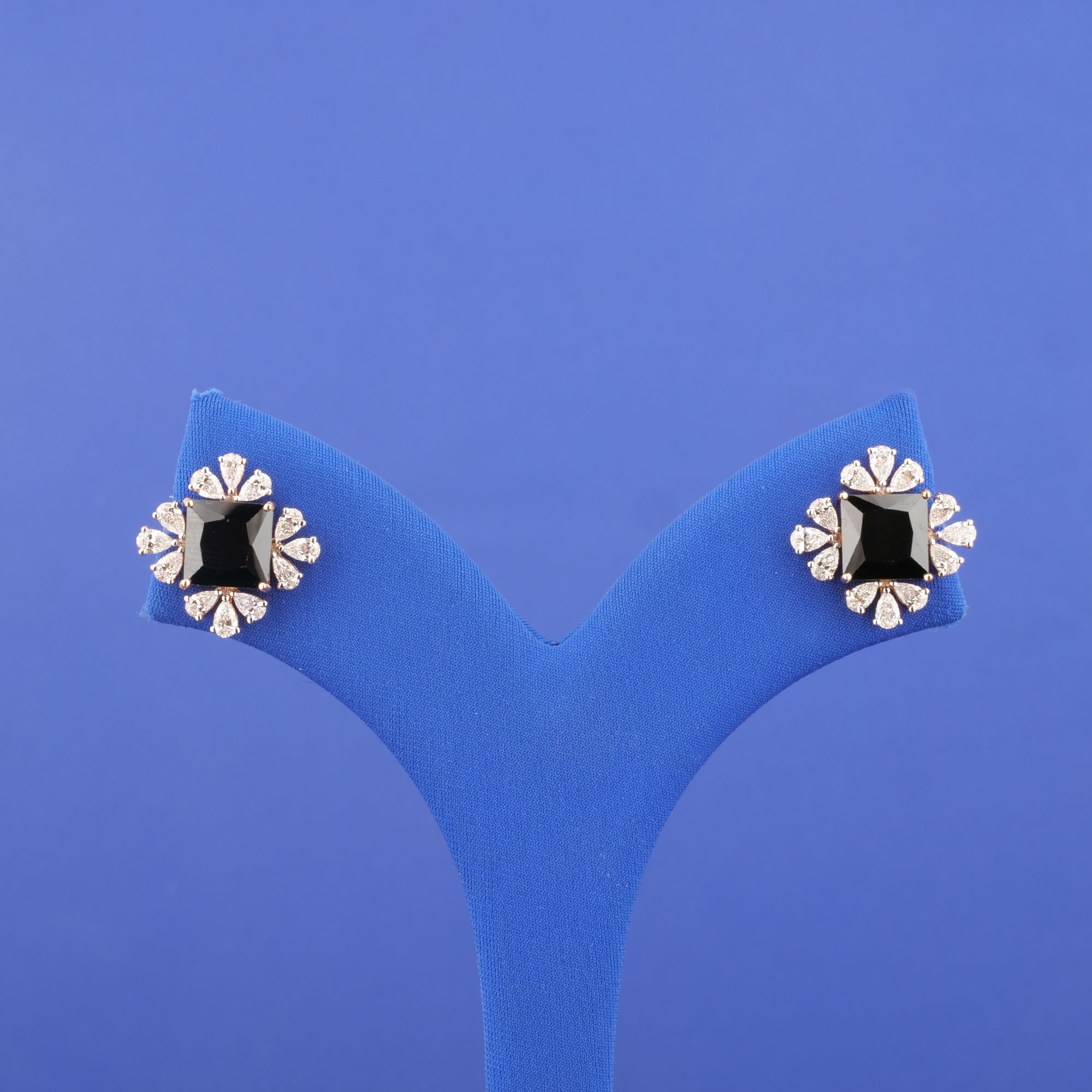 18K Rose Gold Diamond Onyx Earrings