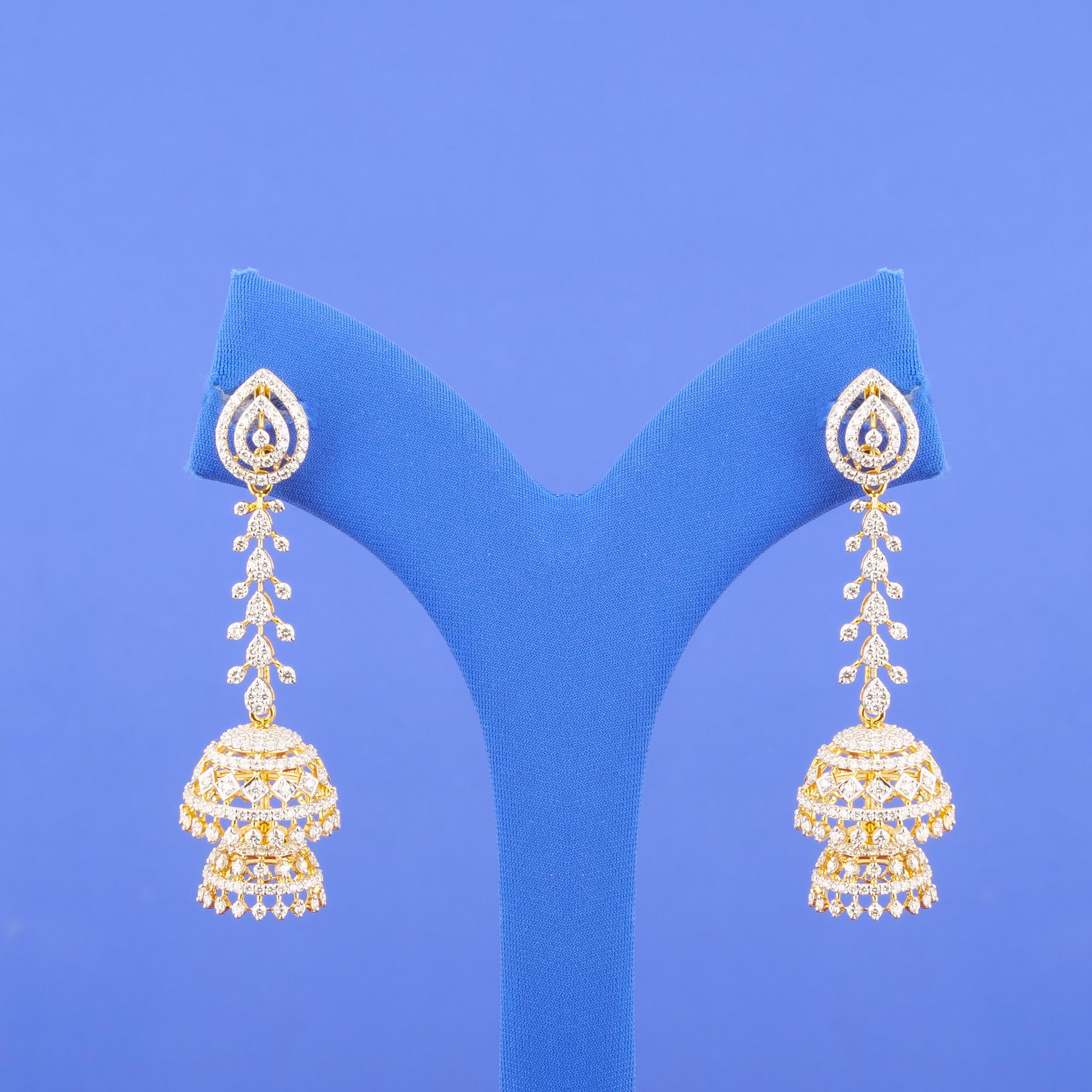 18K Yellow Gold Diamond 'Jhumka' Earrings (Detachable)