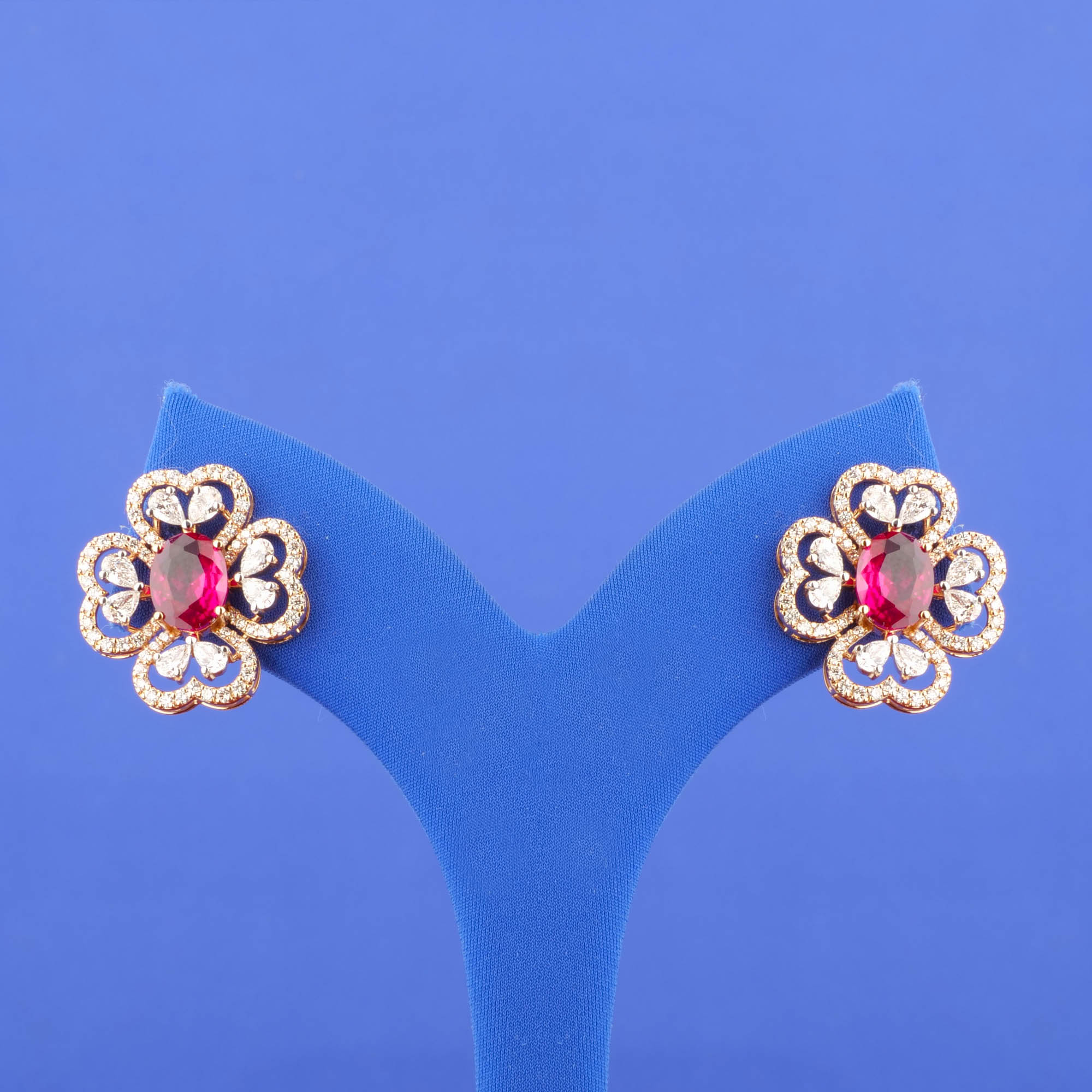 18K Rose Gold Diamond Earrings w/ Red Onyx