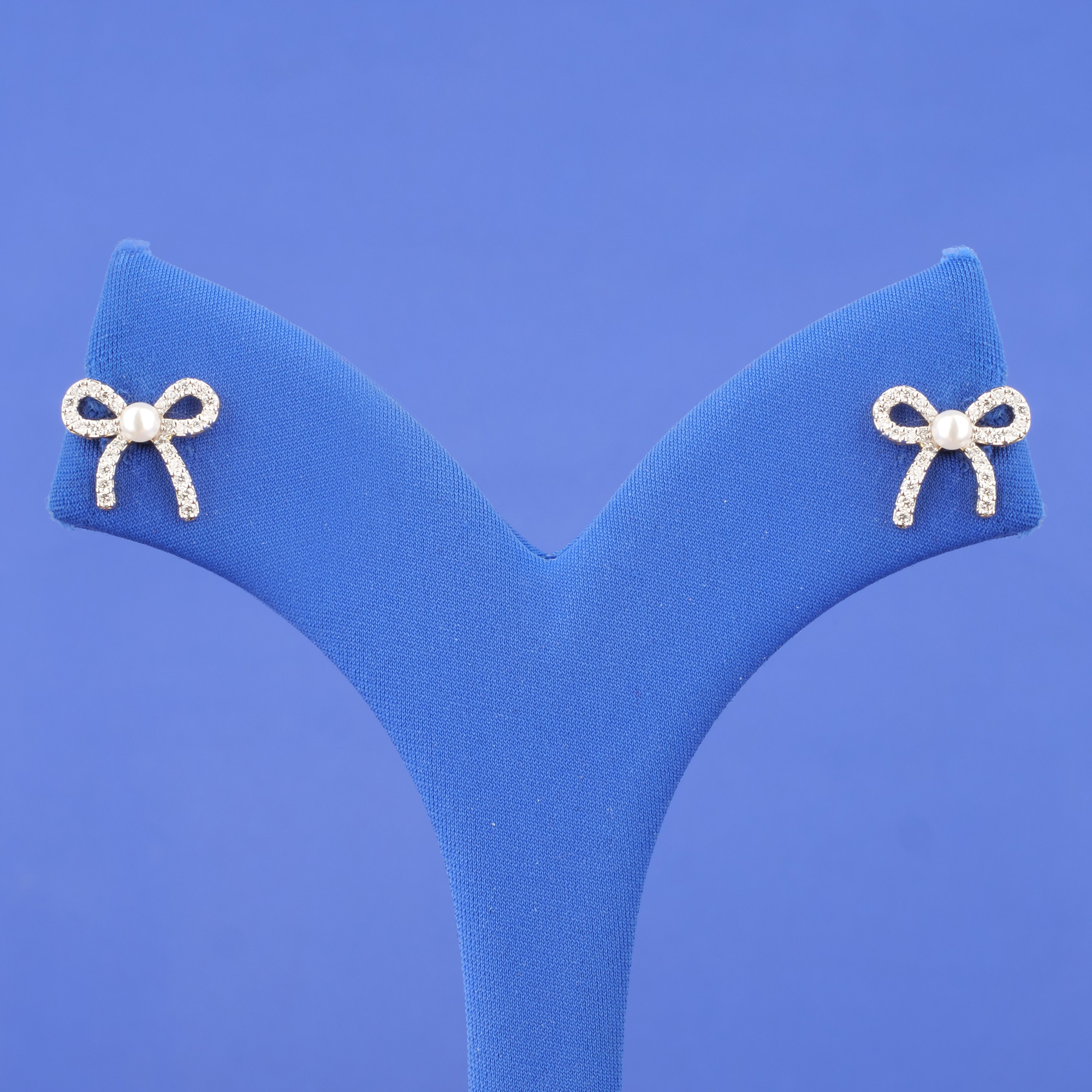 18K Yellow Gold Diamond 'Bow' Pearl Earrings