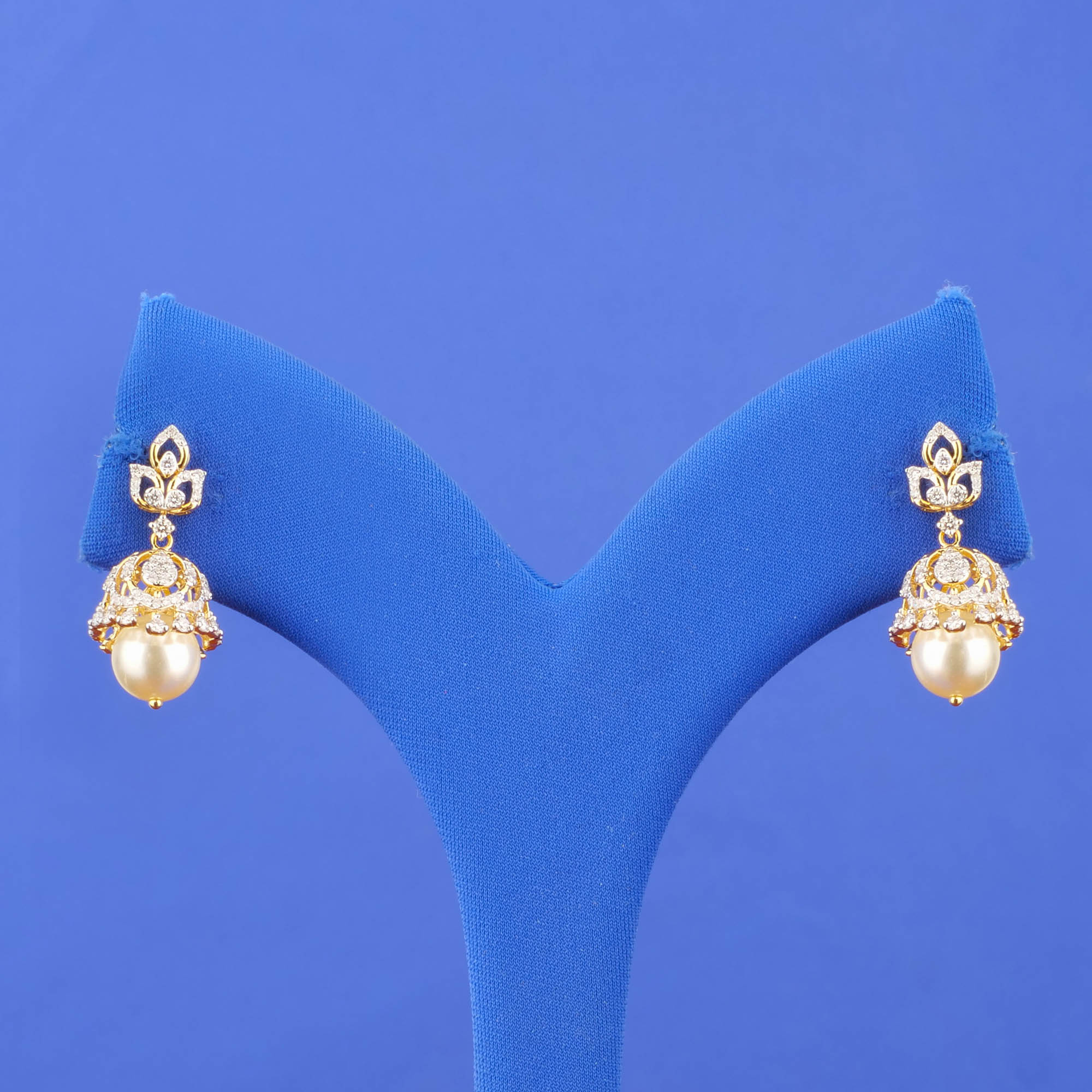18K Yellow Gold Diamond Pearl 'Jhumka' Earrings
