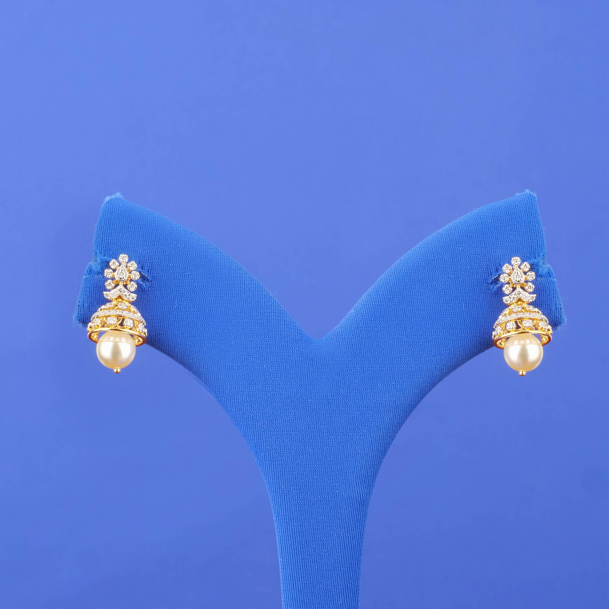 18K Yellow Gold Diamond Pearl 'Jhumka' Earrings