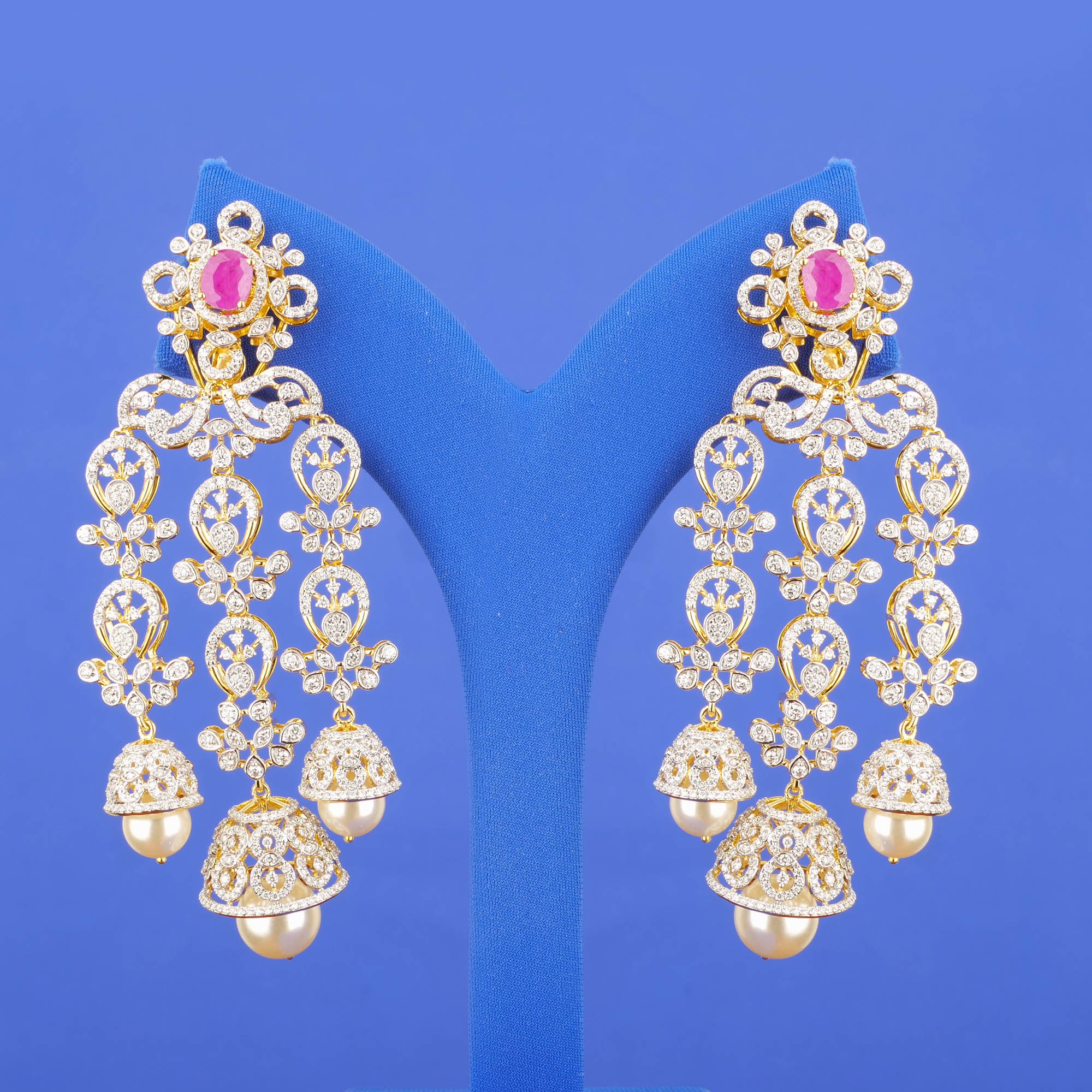 18K Yellow Gold Diamond 'Jhumka' Earrings (Intchg.)