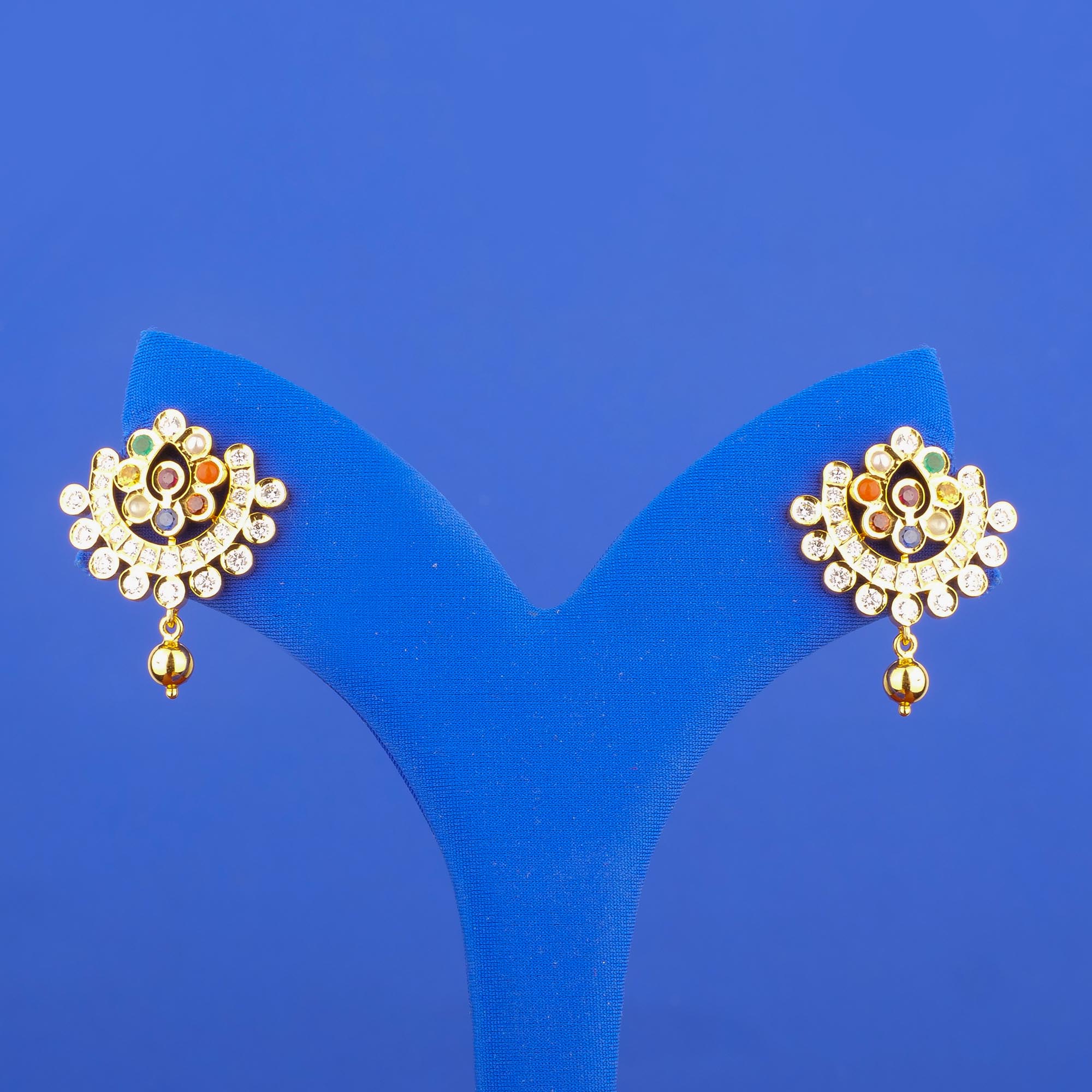 22K Diamond Navratna 'Drop' Earrings