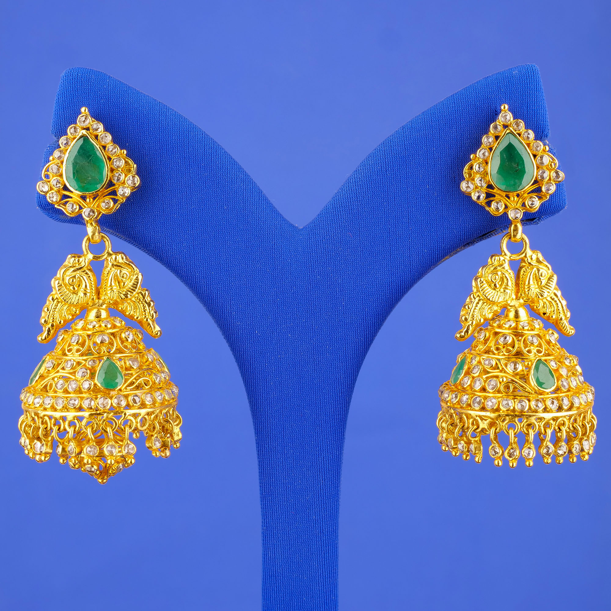 Handmade 22K Gold 'Antique' with Polki Diamond Earrings