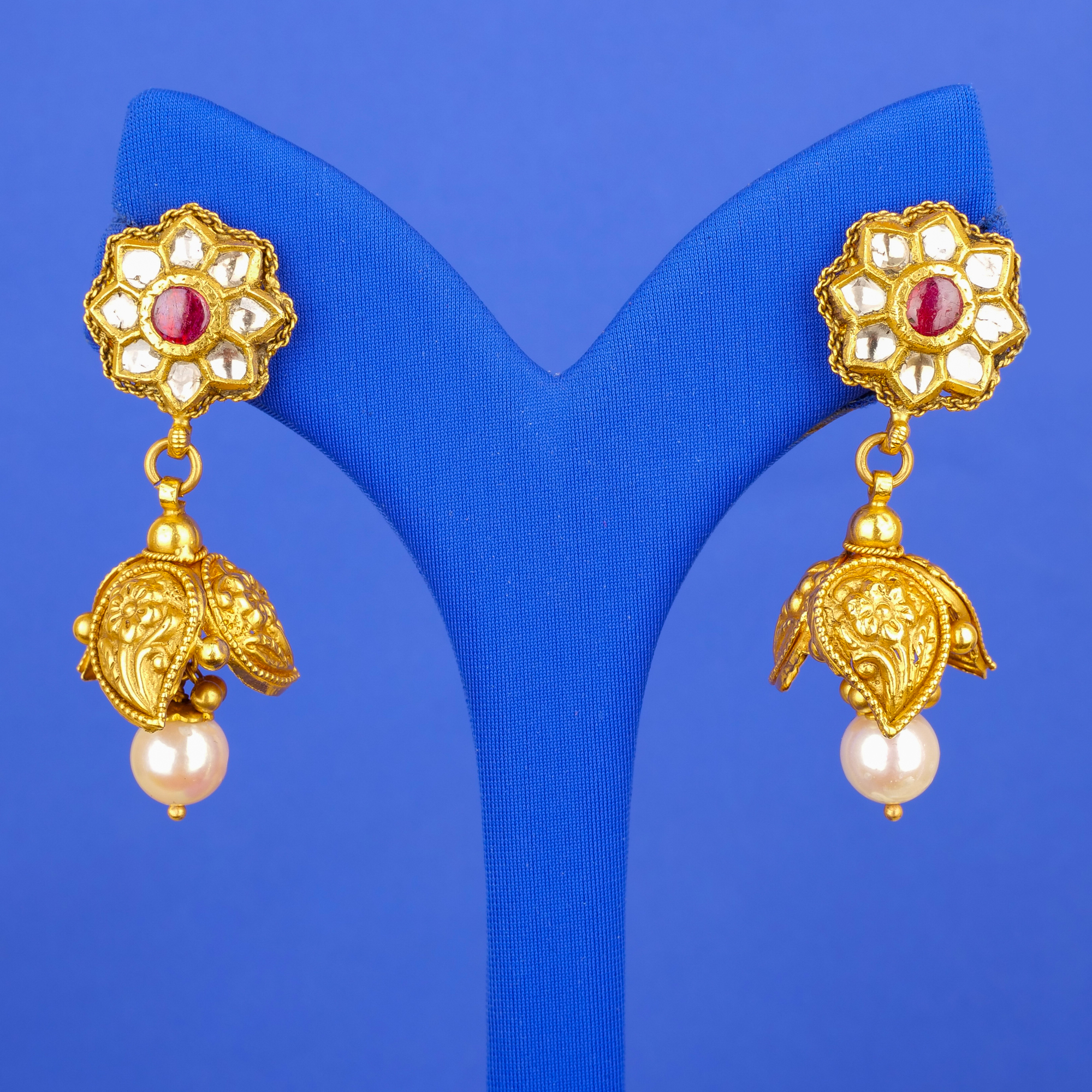 22K Gold Antique Polki Diamond Earrings
