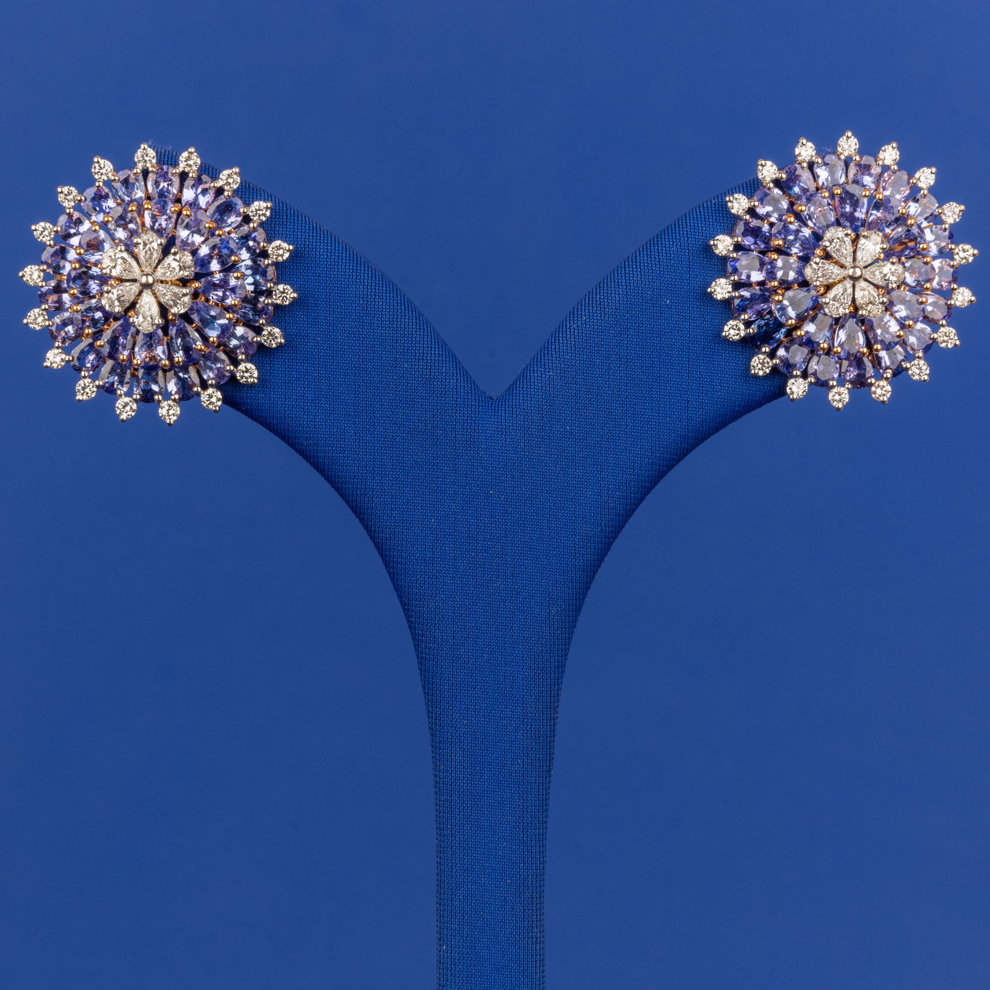 Enchanting Blossoms: Handcrafted 18K Rose and White Gold Diamond and Violet Sapphire Earrings