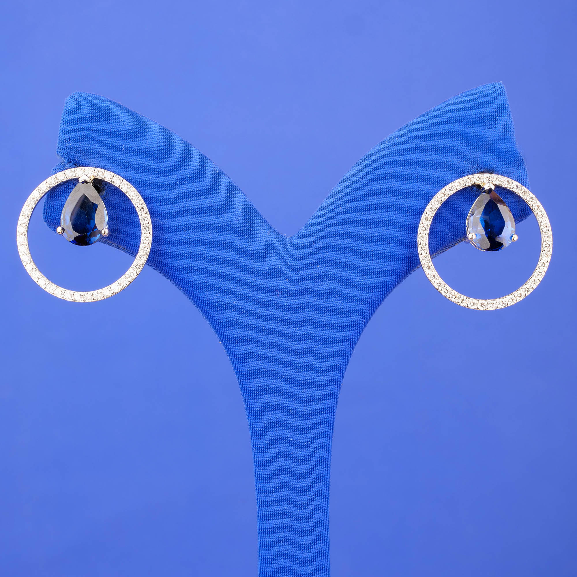 18K WG Diamond Earrings w/ Blue Stones