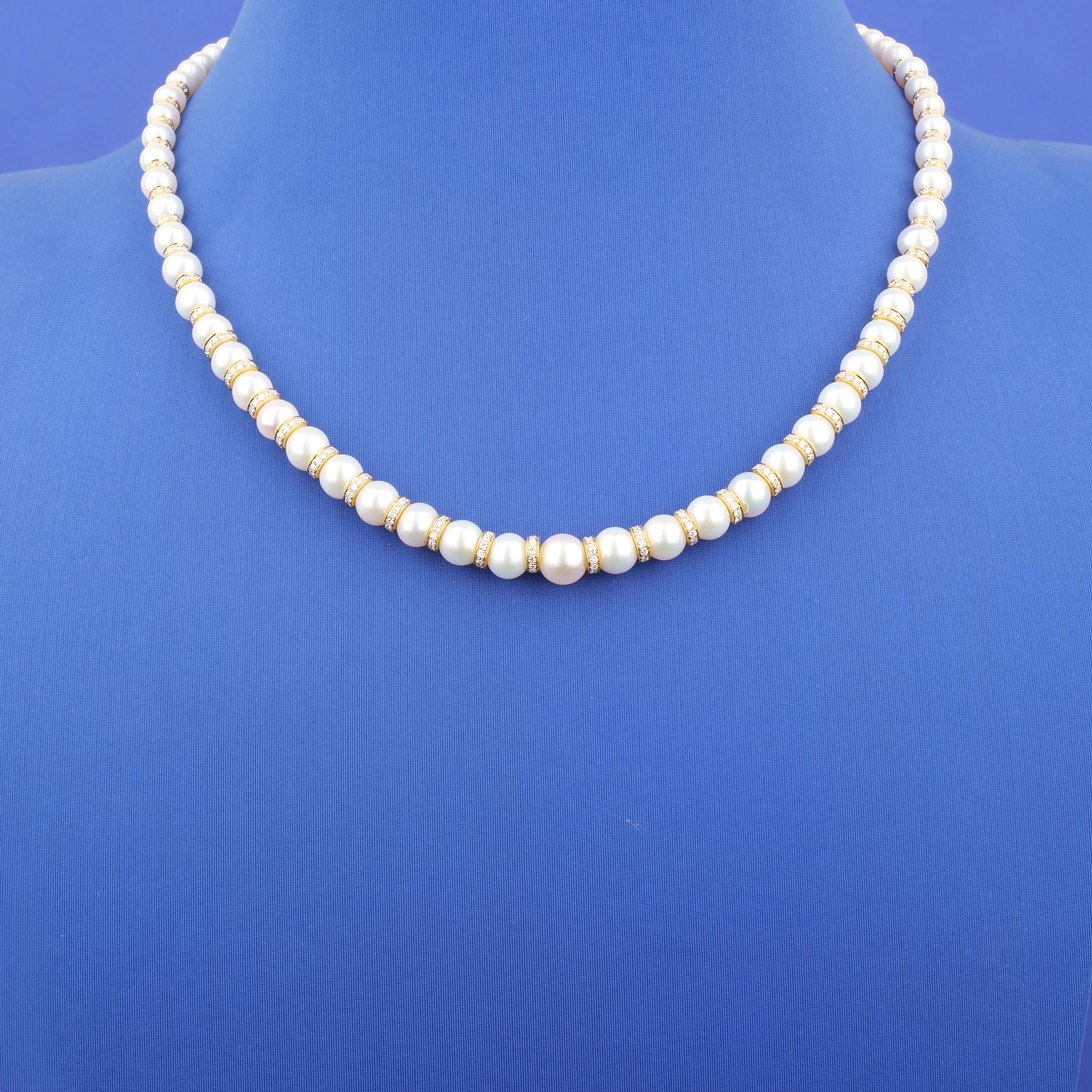 18K Yellow Gold Diamond Pearl Necklace