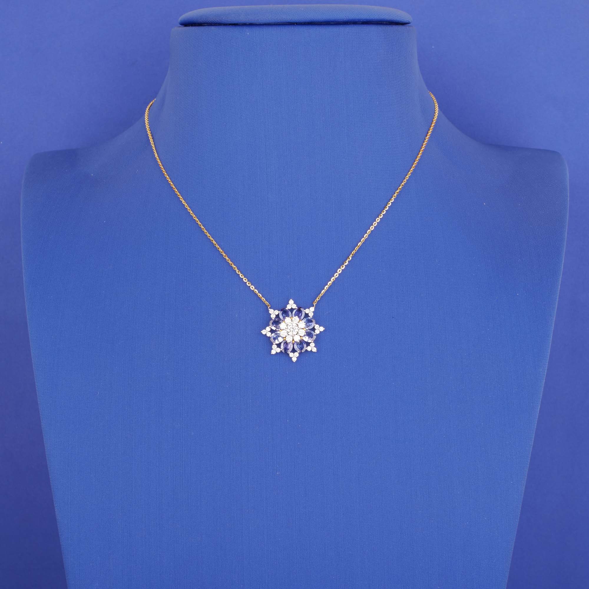 18K Yellow Gold Diamond Tanzanite Pendant with Chain