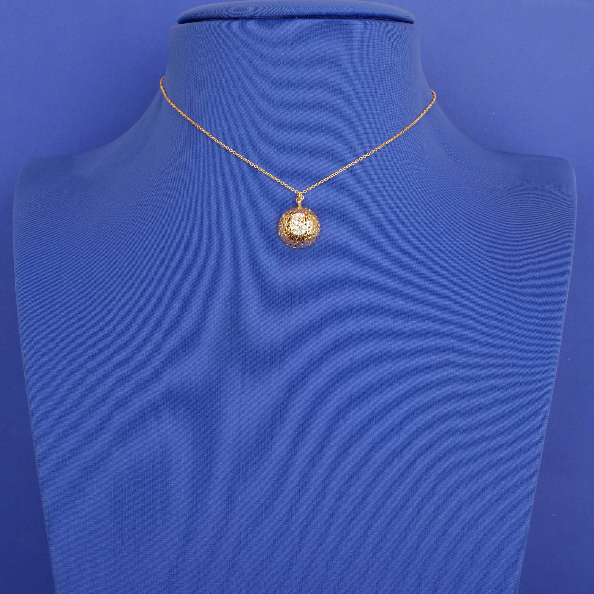 18K Yellow Gold Diamond Intial Pendant with Chain