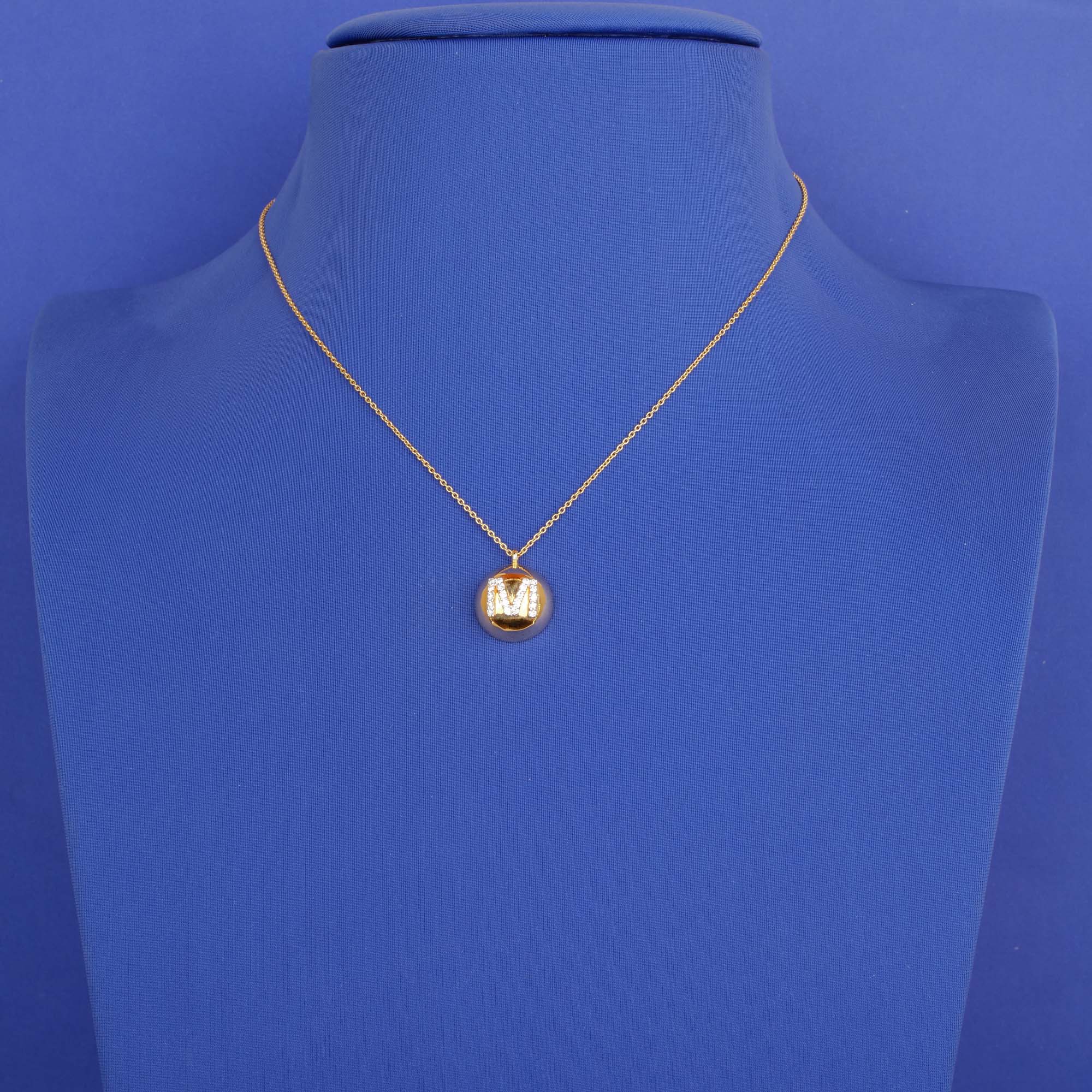 18K Yellow Gold Diamond Intial Pendant with Chain