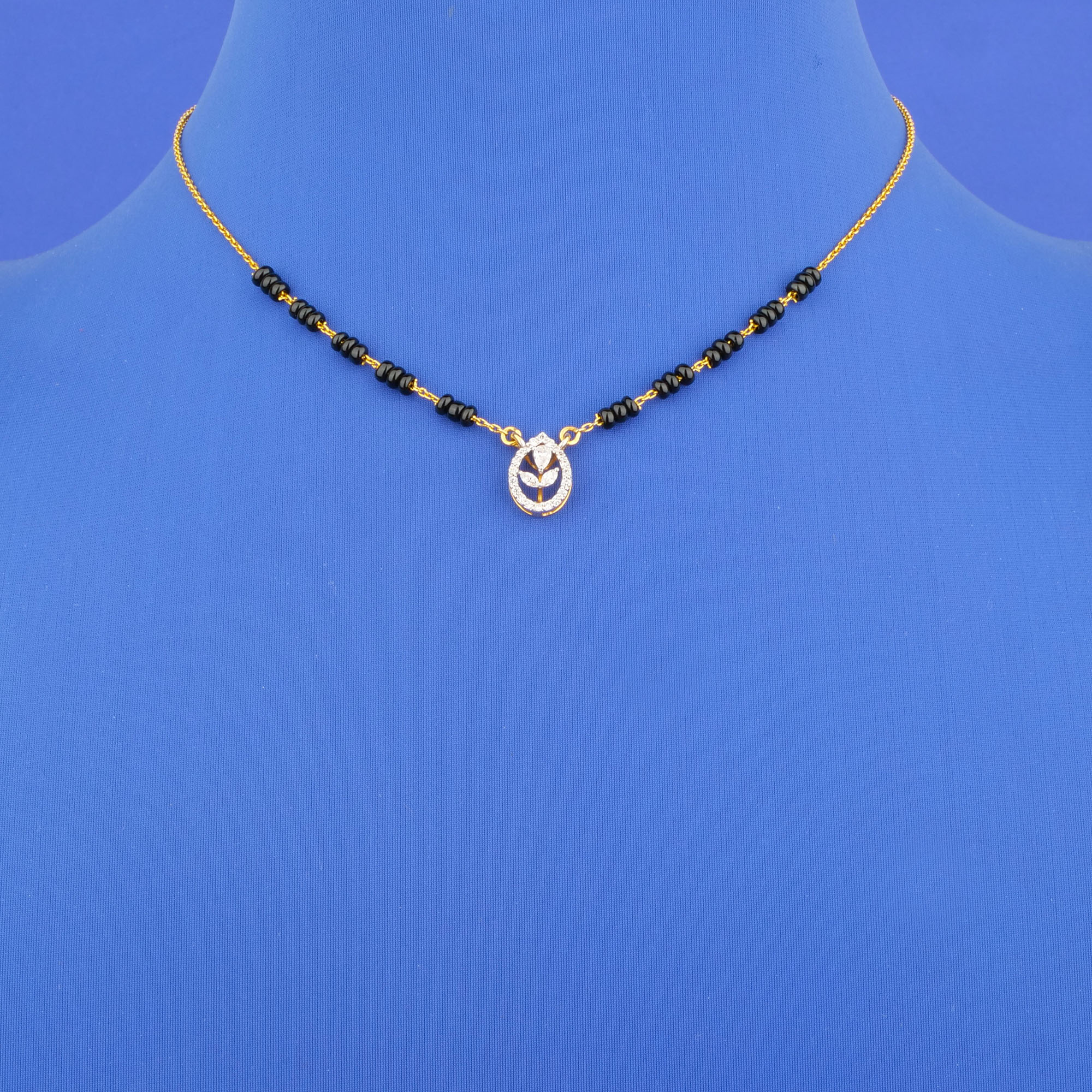 18K Yellow Gold Diamond Black Bead Mangalsutra Necklace