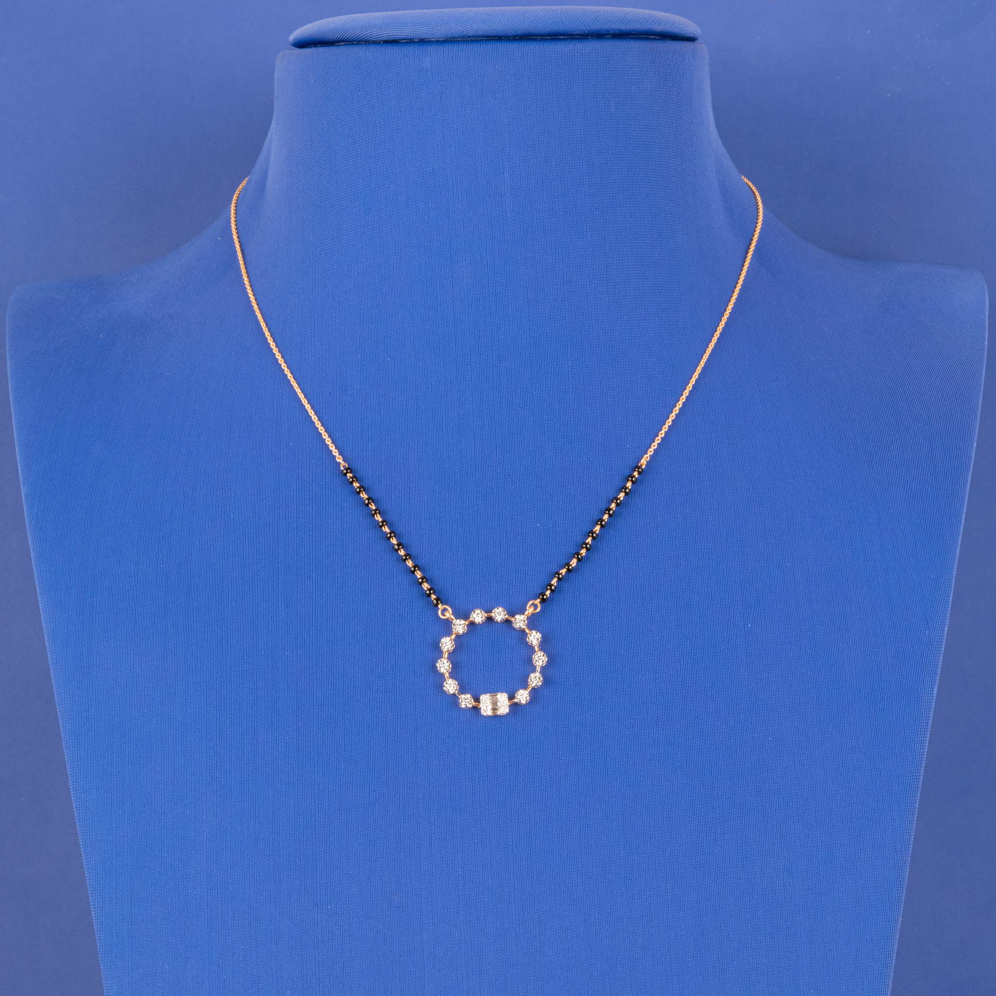 Midnight Serenade: Handmade 18K Rose Gold Diamond Black Bead Mangalsutra Necklace