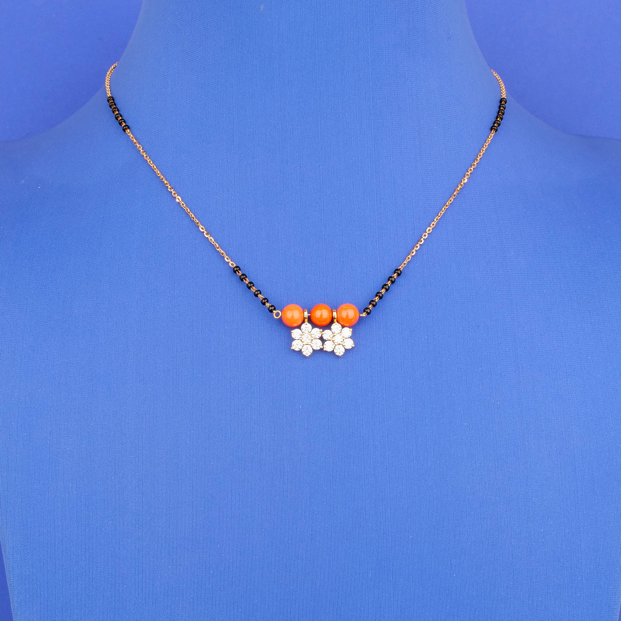 18K RG Diamond Black Bead & Coral Necklace