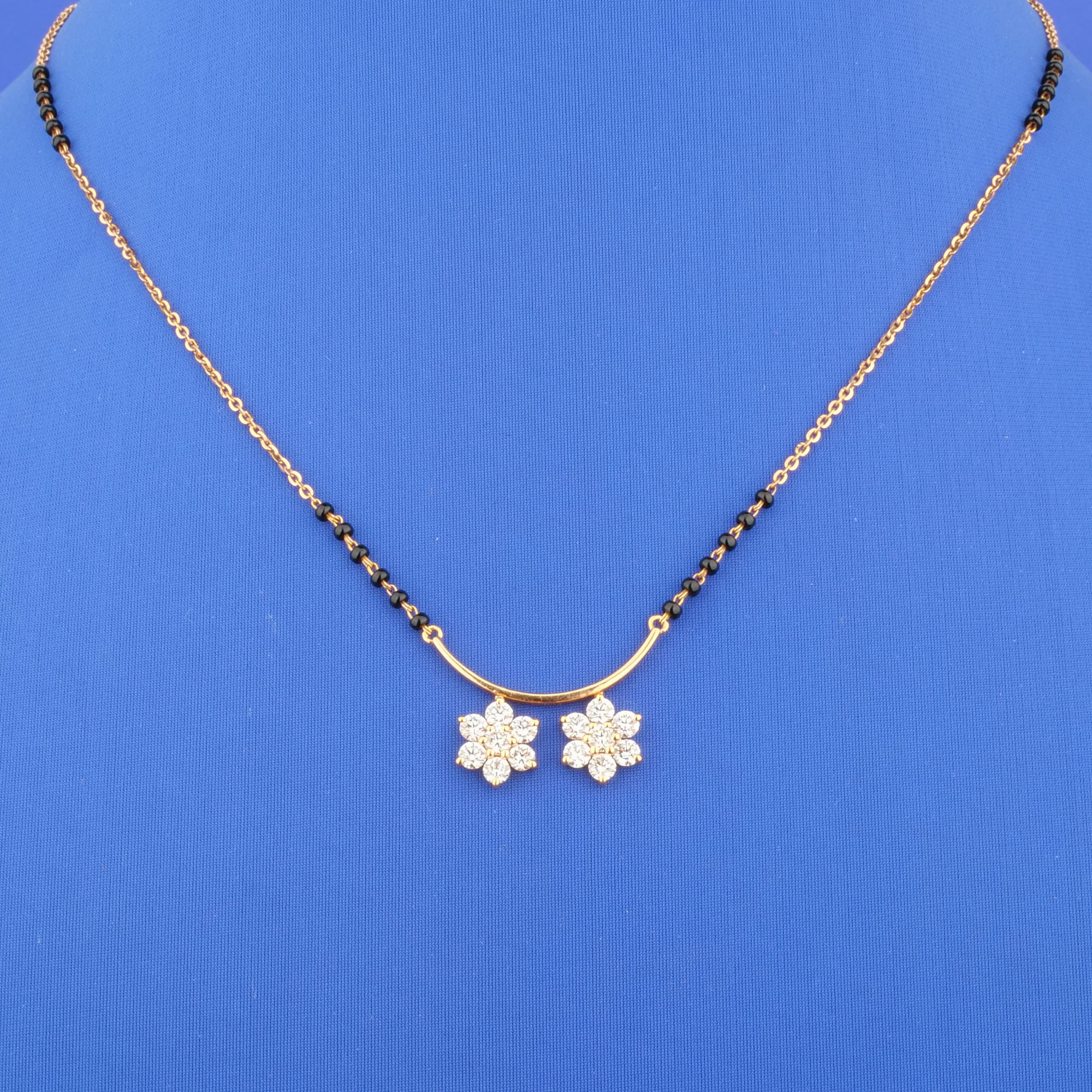 18K Rose Gold Diamond Black Bead Necklace