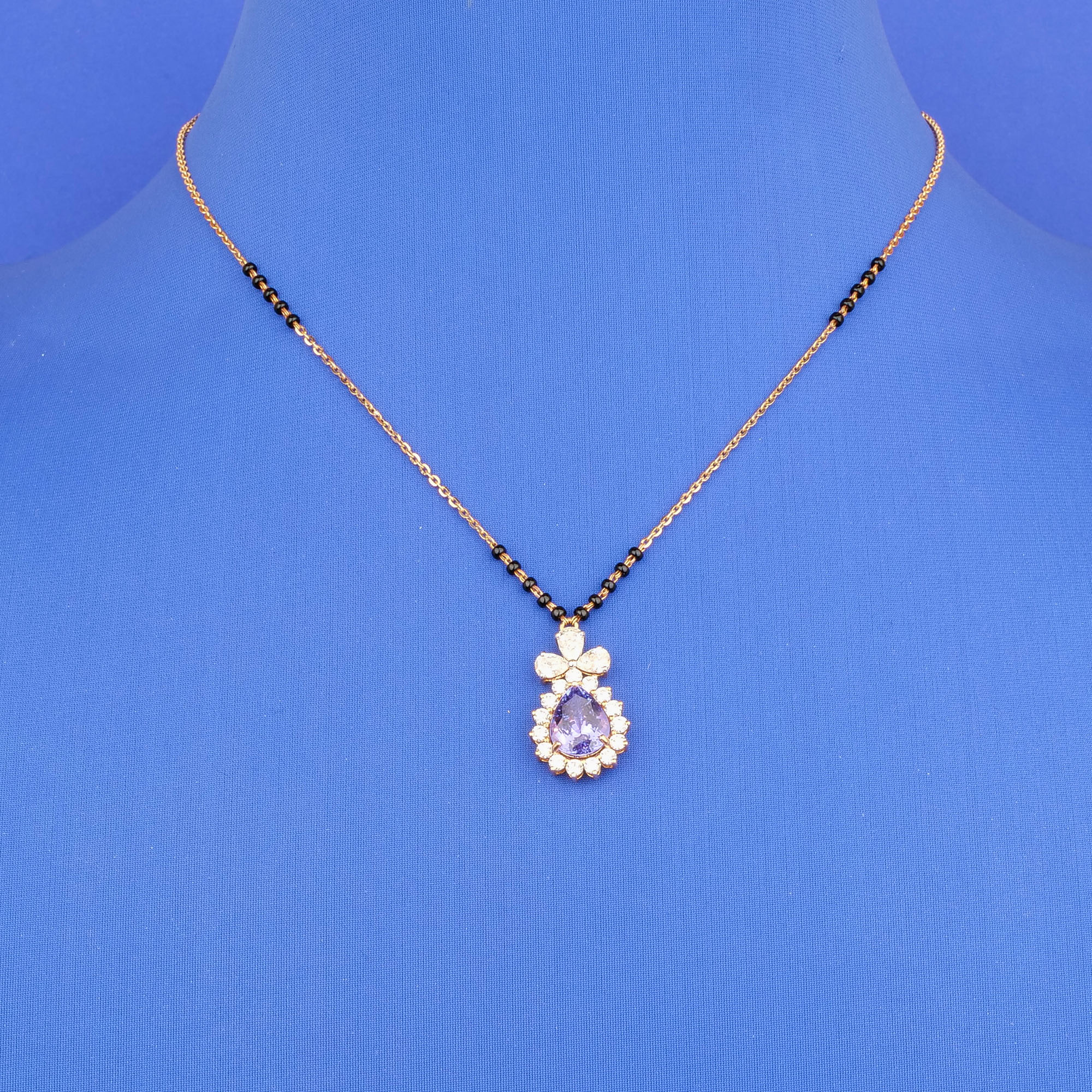 Tanzanite Dreams: Handmade 18K Rose Gold Diamond and Tanzanite Mangalsutra Necklace