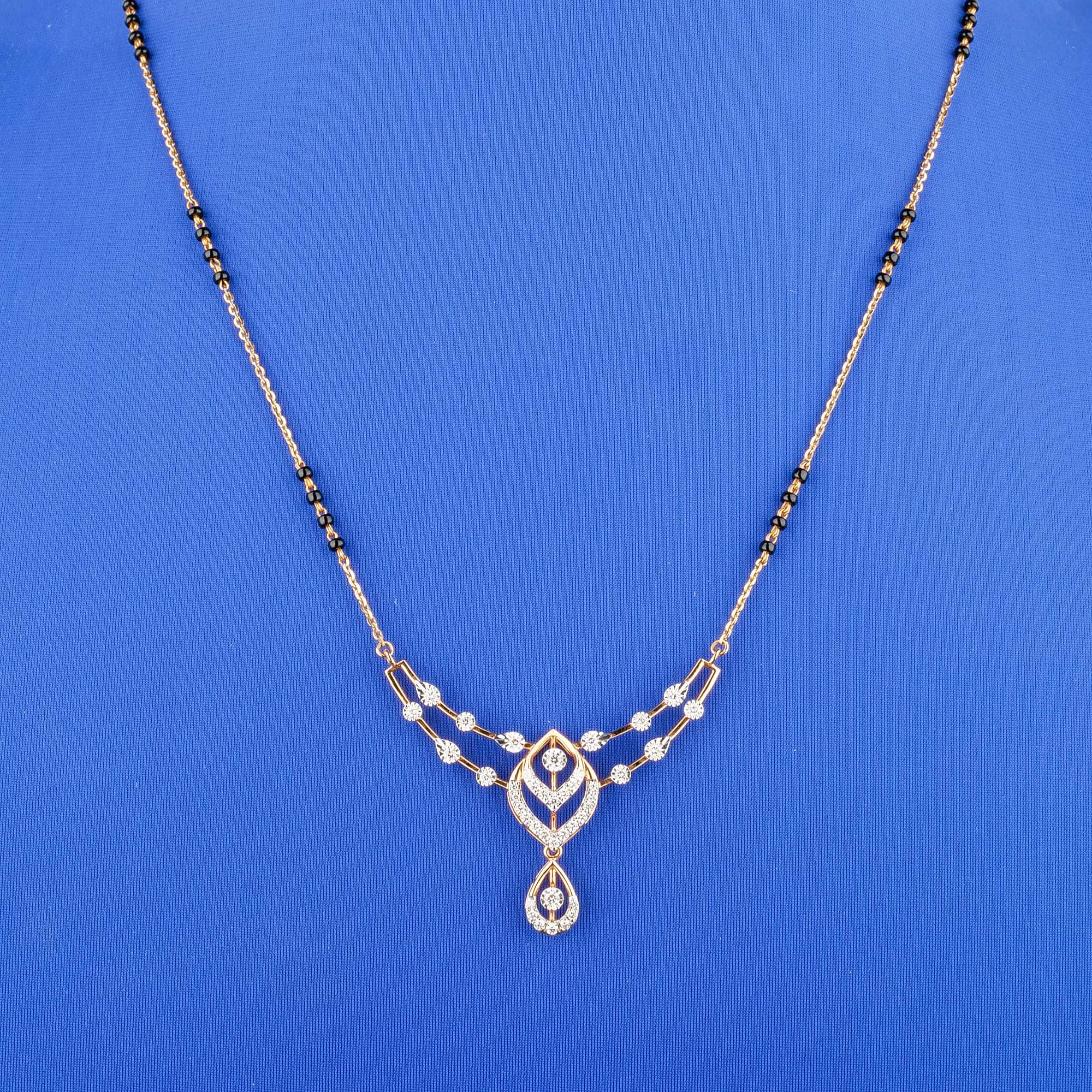 Royal Gleam: Handmade 18K Rose Gold Diamond Mangalsutra Necklace