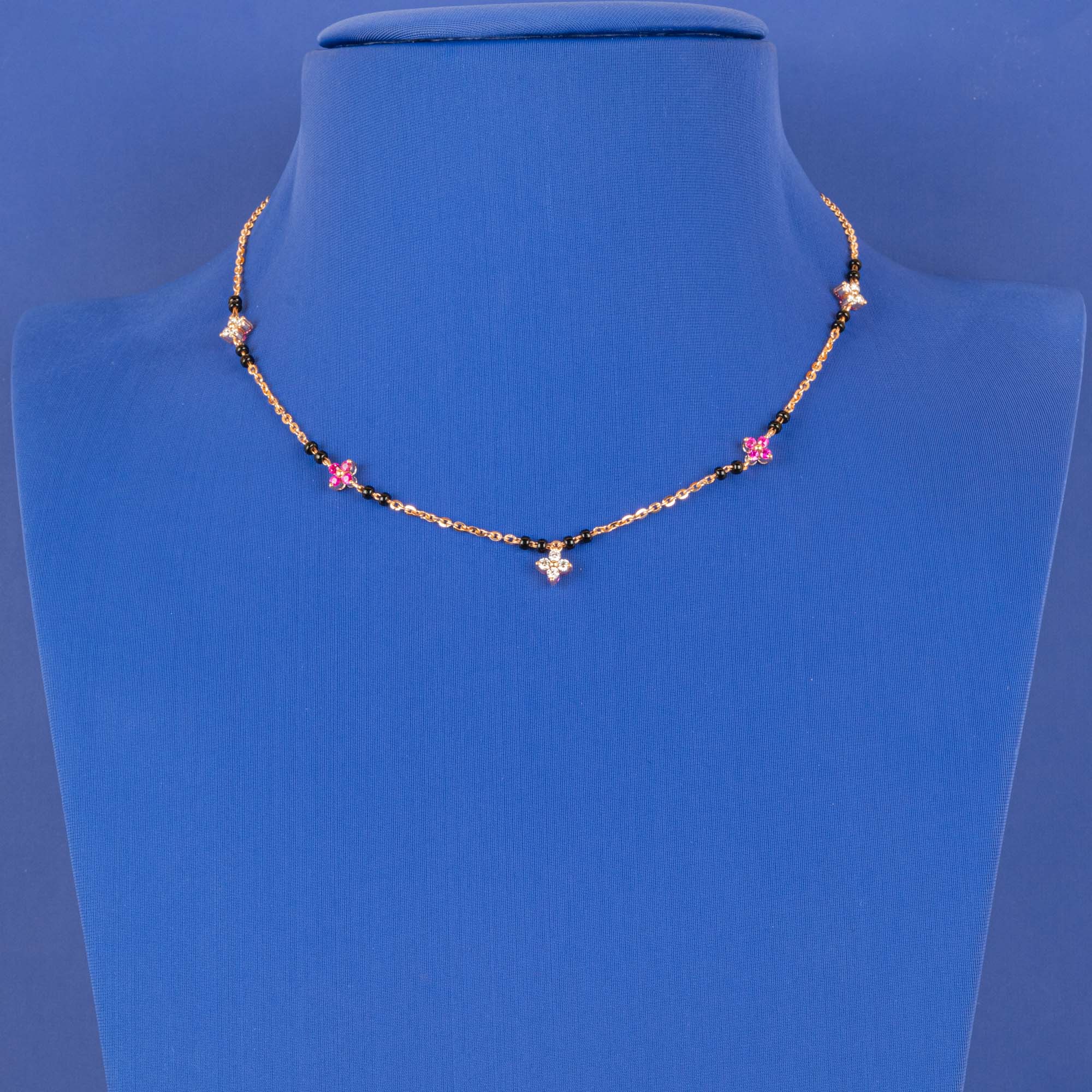 Midnight Bloom: Handmade 18K Rose Gold Diamond Black Bead Mangalsutra Necklace