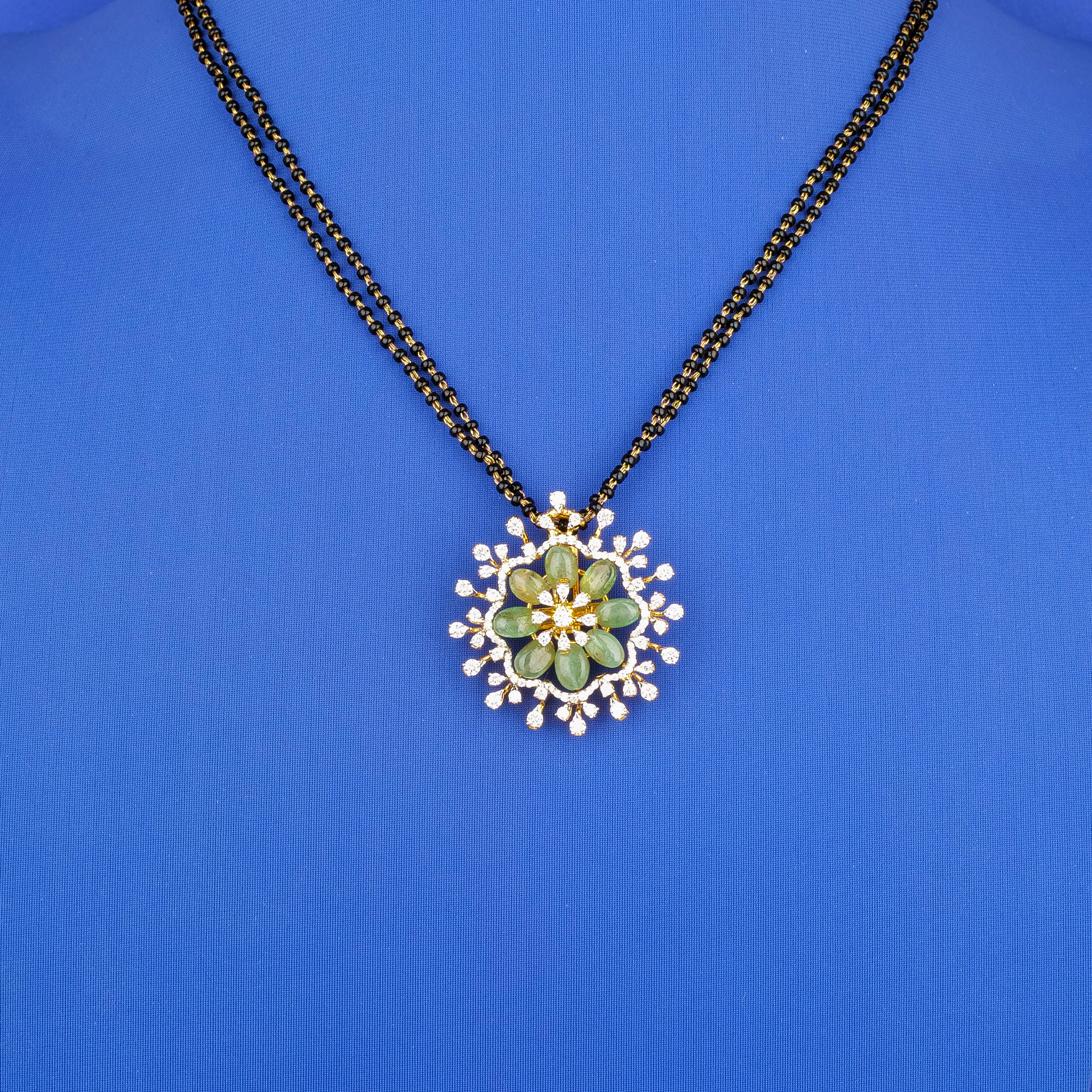 18K YG Diamond Jade Mangalsutra Necklace, E/F-VVS