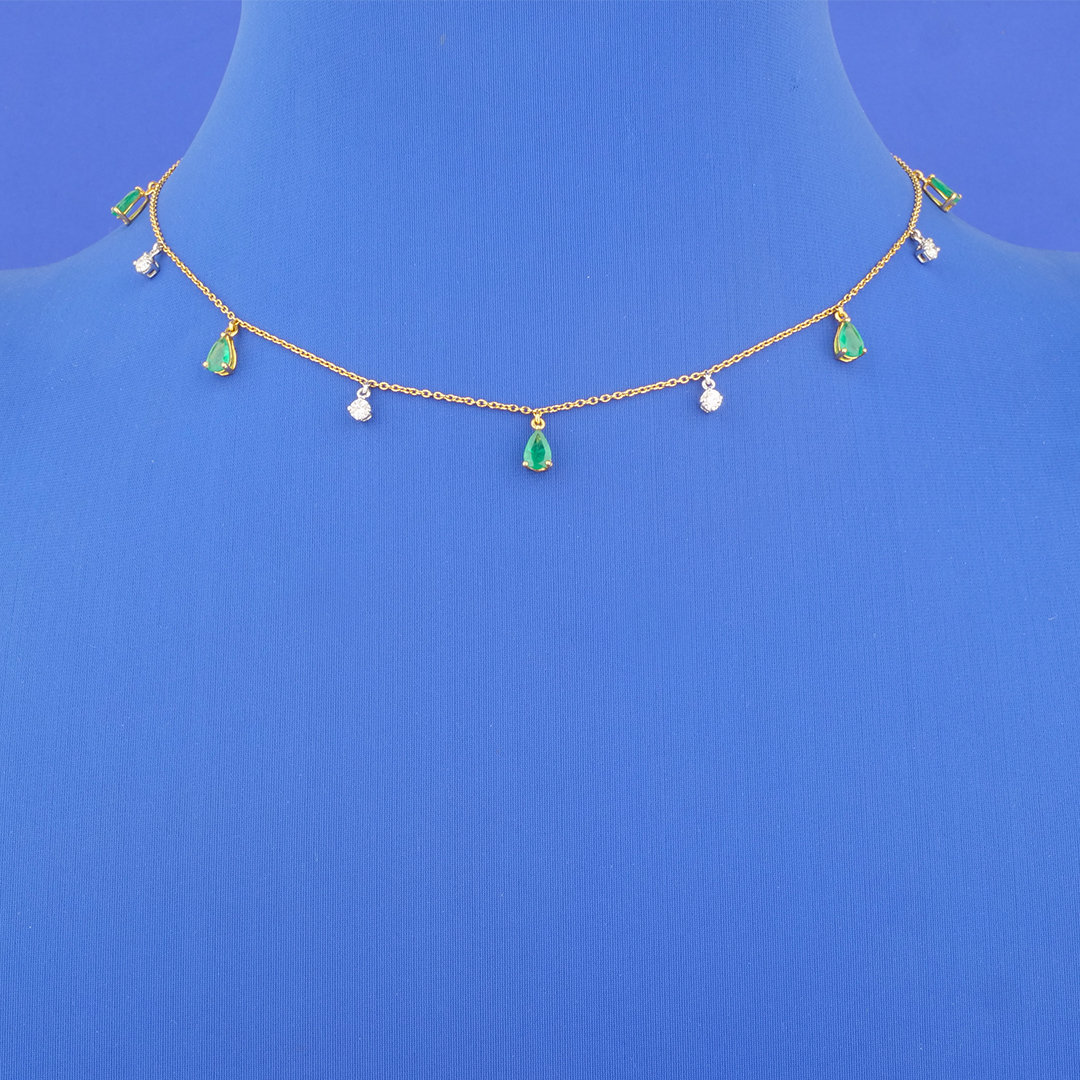 18K Yellow Gold Diamond Emerald Necklace