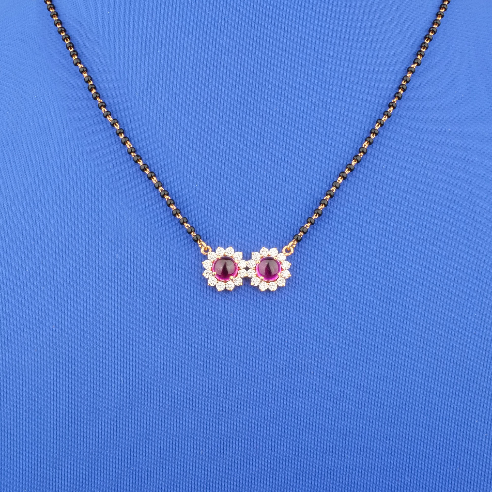 18K Rose Gold Diamond Ruby Mangalsutra Necklace