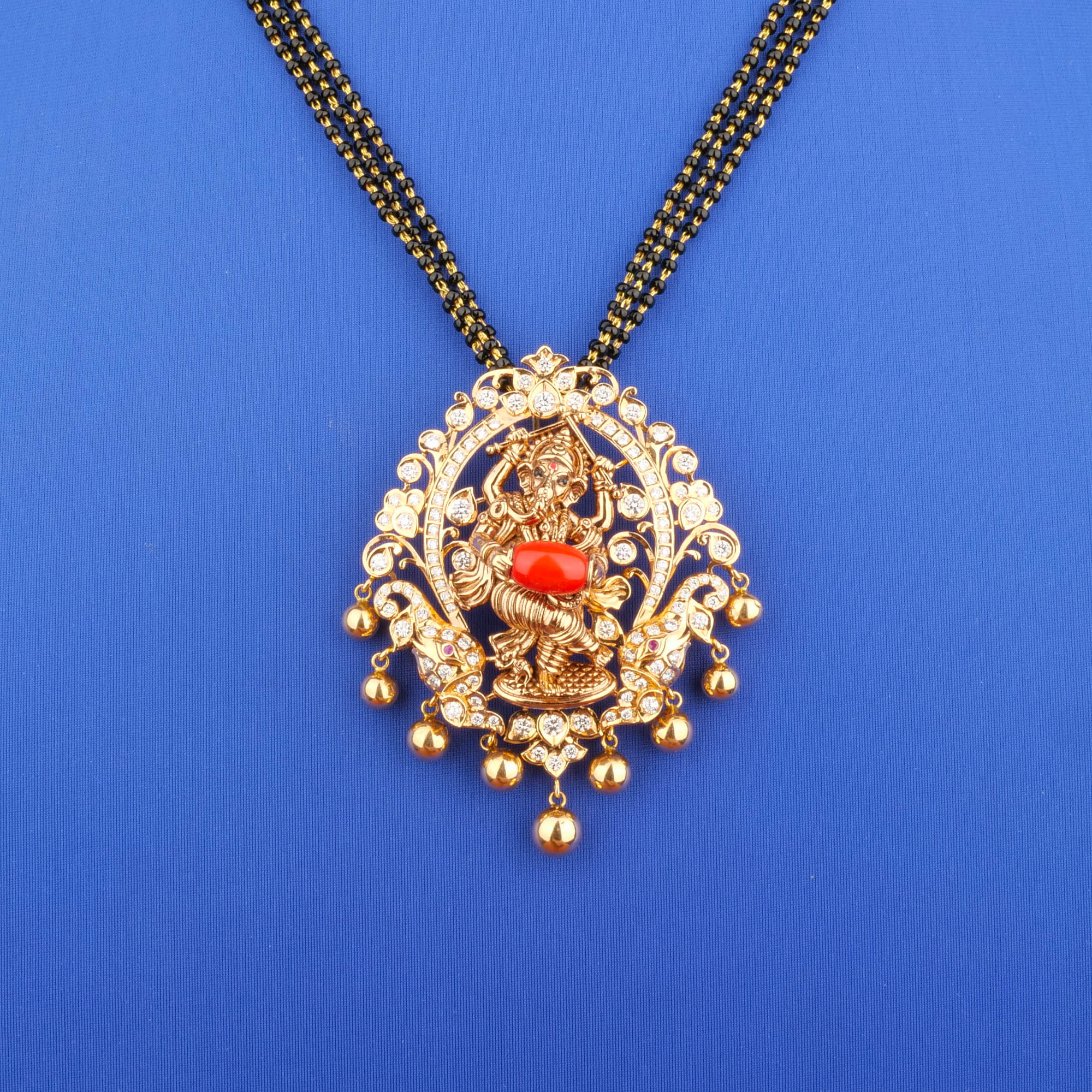 18K Rose Gold Diamond Ruby Coral Mangalsutra Necklace