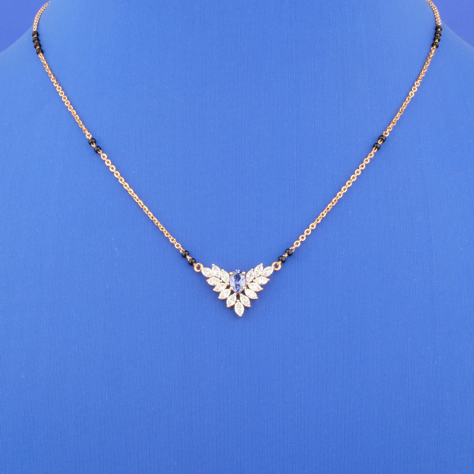 18K Rose Gold Diamond Tanzanite Mangalsutra Necklace
