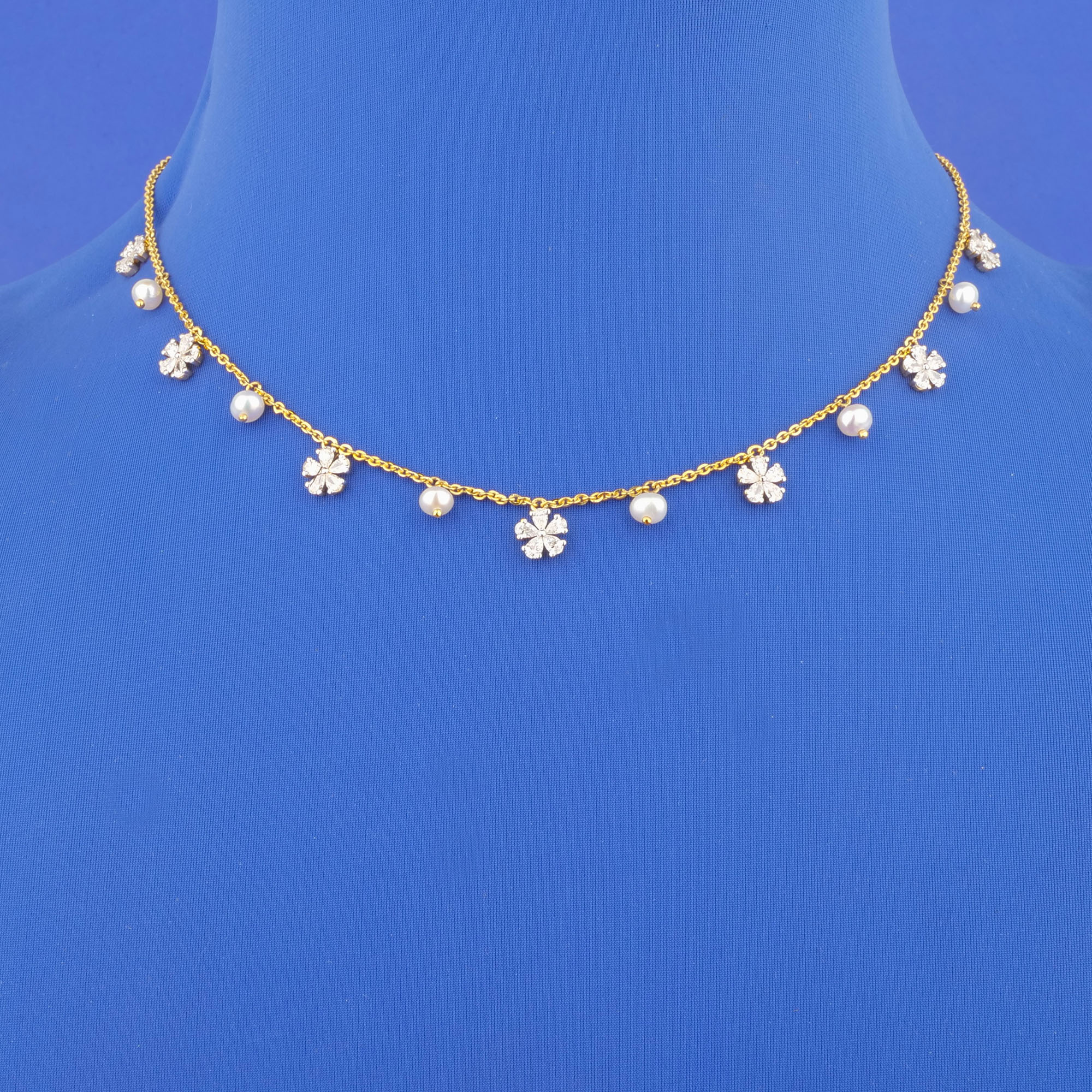 18K Yellow Gold Diamond Pearl Necklace (Cat. #33)