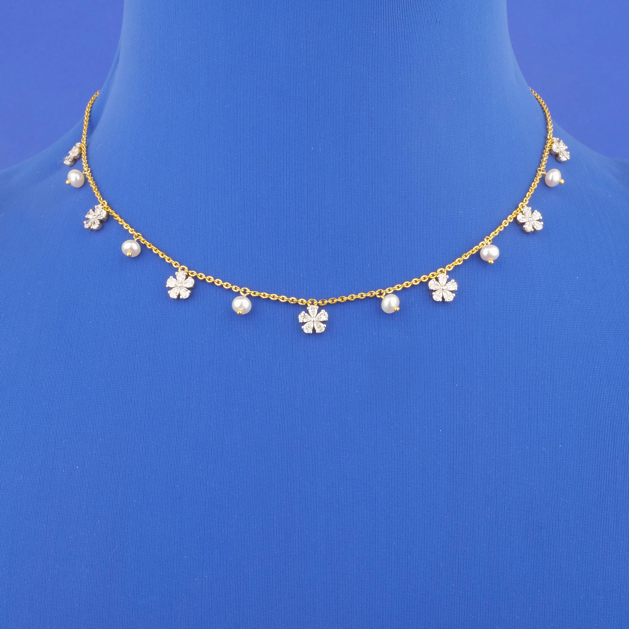 18K Yellow Gold Diamond Pearl Necklace (Cat. #33)