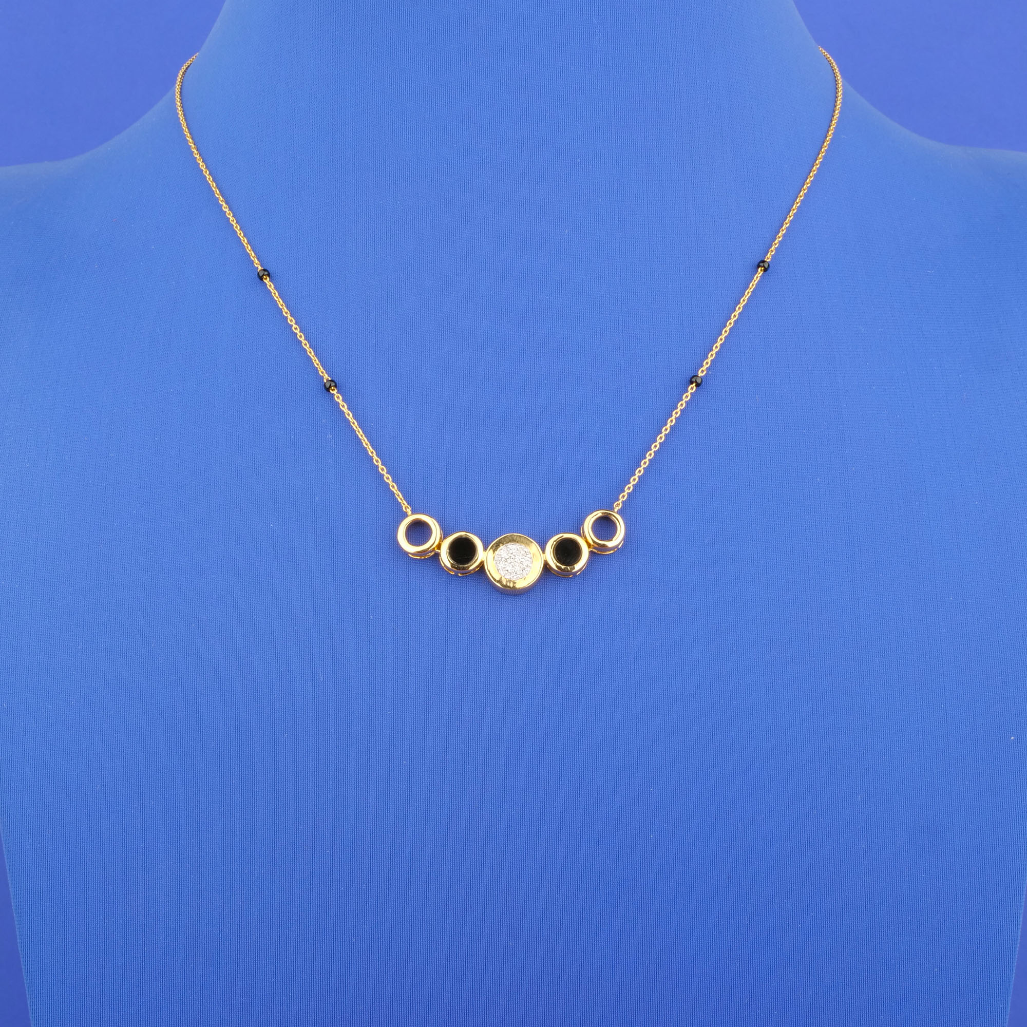 18K Yellow Gold Diamond Onyx Mangalsutra Necklace
