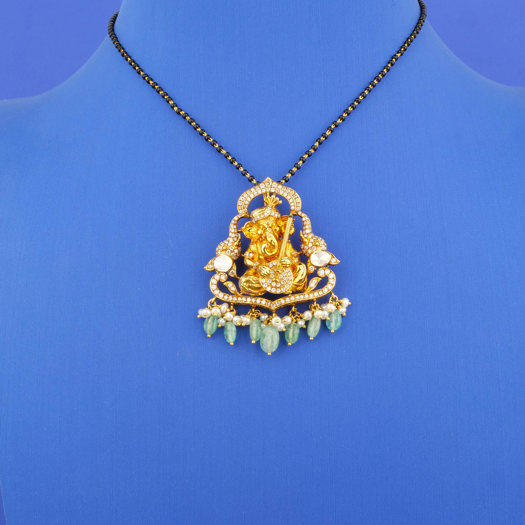 18K 'Victorian' Diamond/Polki Diamond 'Ganesha' Mangalsutra Necklace