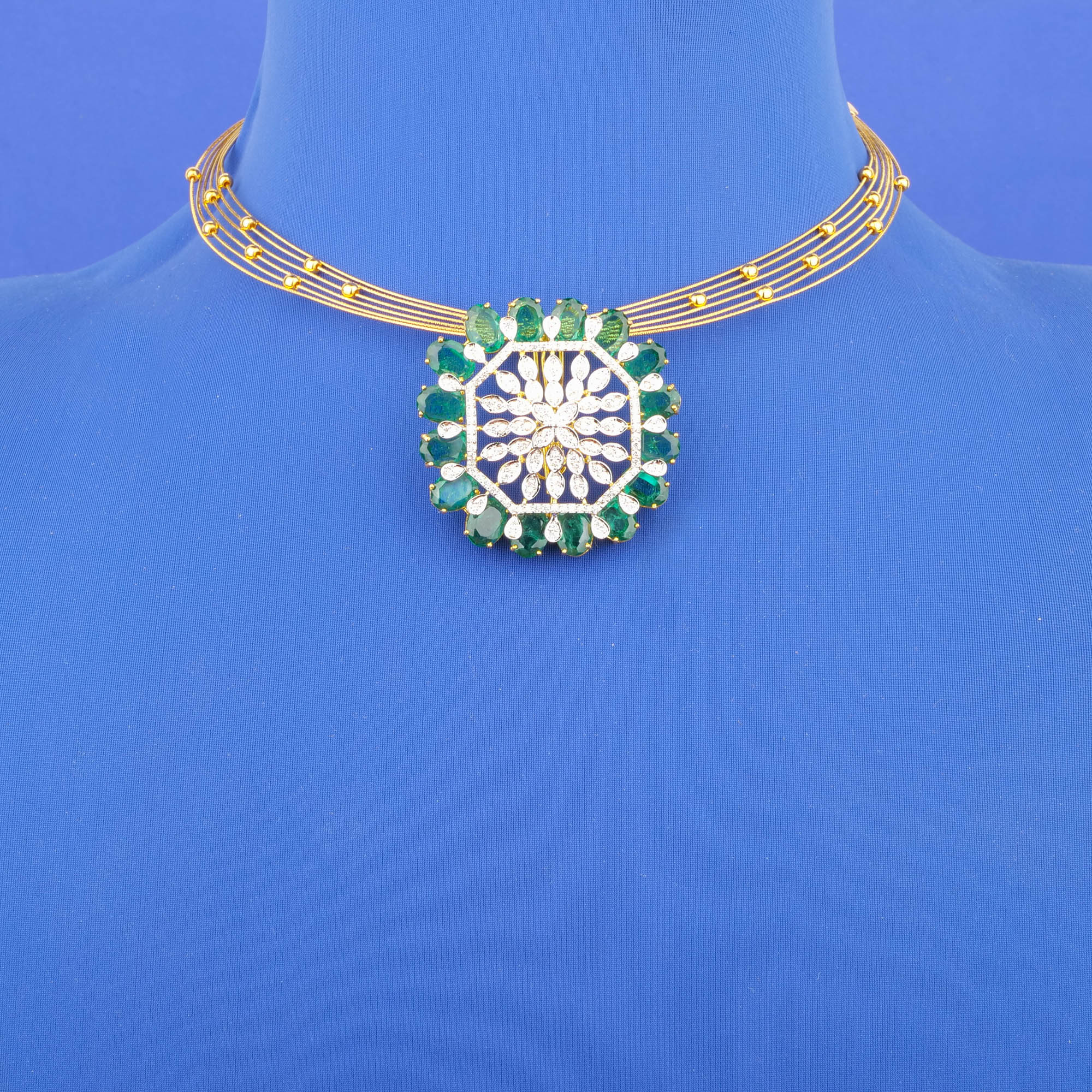 18K Gold Diamond Treated Emerald Necklace