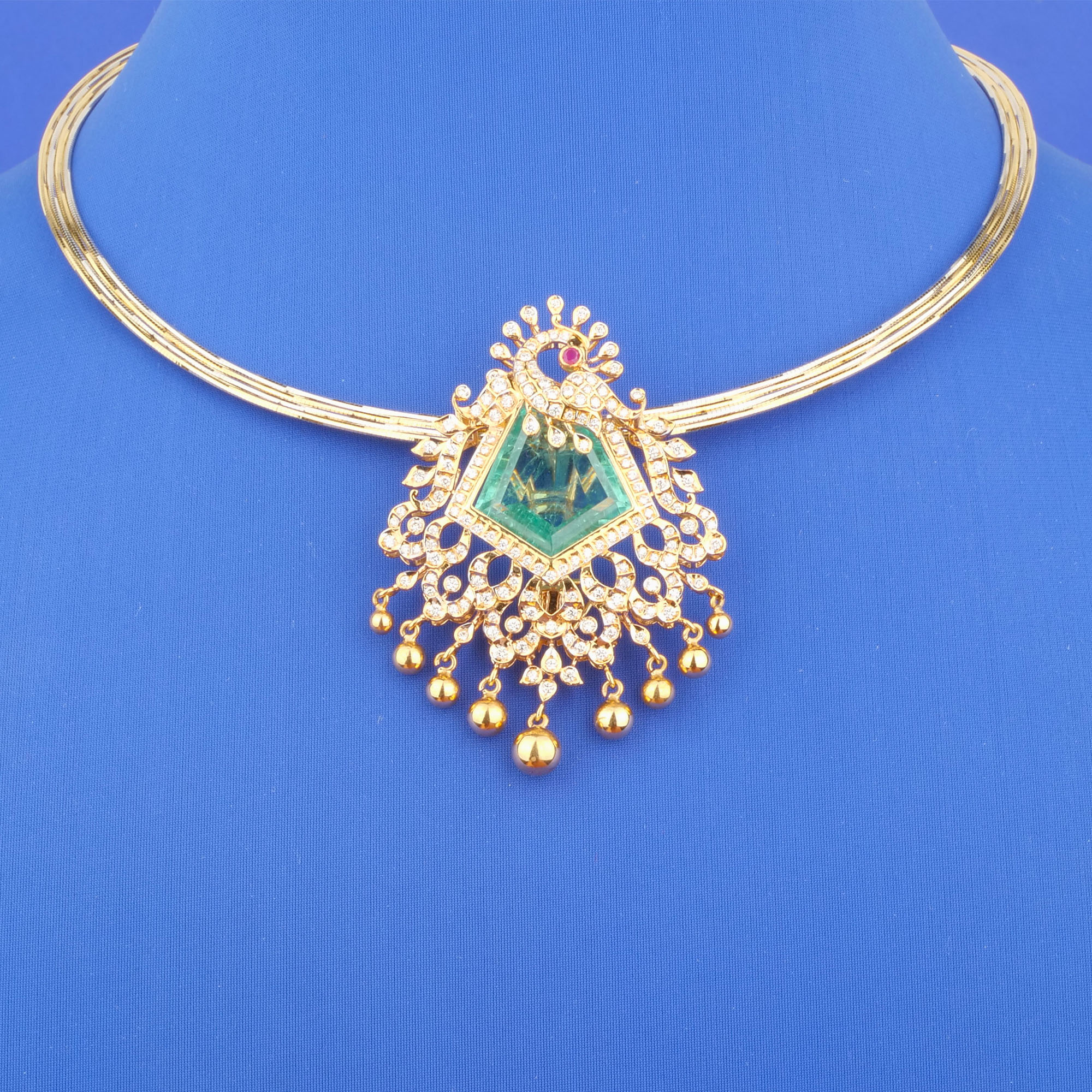 18K Gold Diamond Treated Emerald Necklace