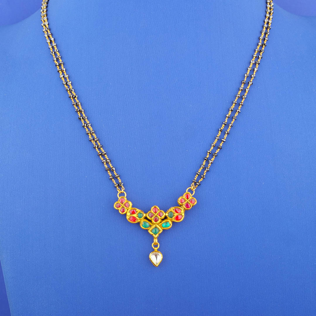 Twenty-Two Karat Polki Diamond 'Antique' Blk. Dia. Mangalsutra Necklace