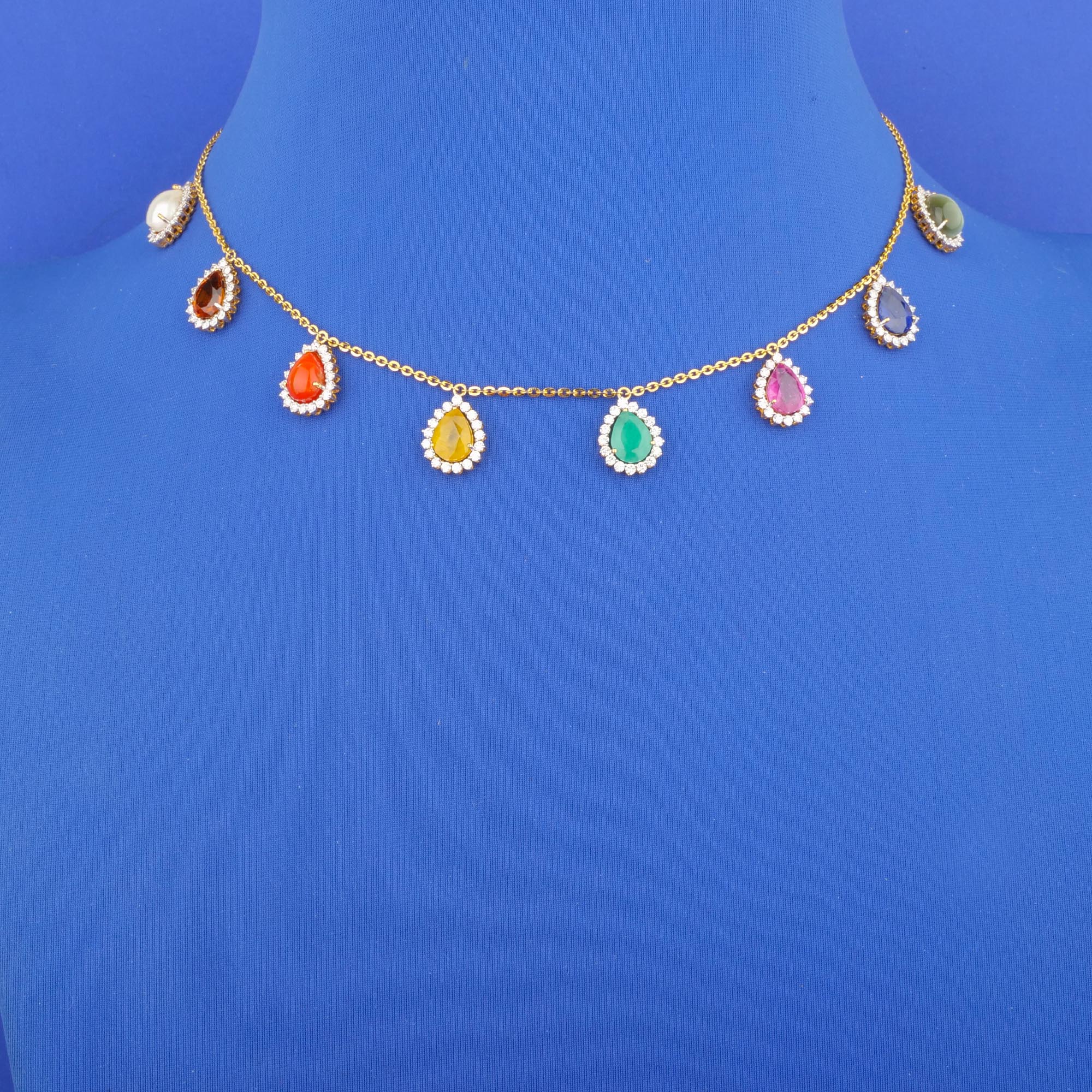 18K Yellow Gold Diamond Navratna Necklace*