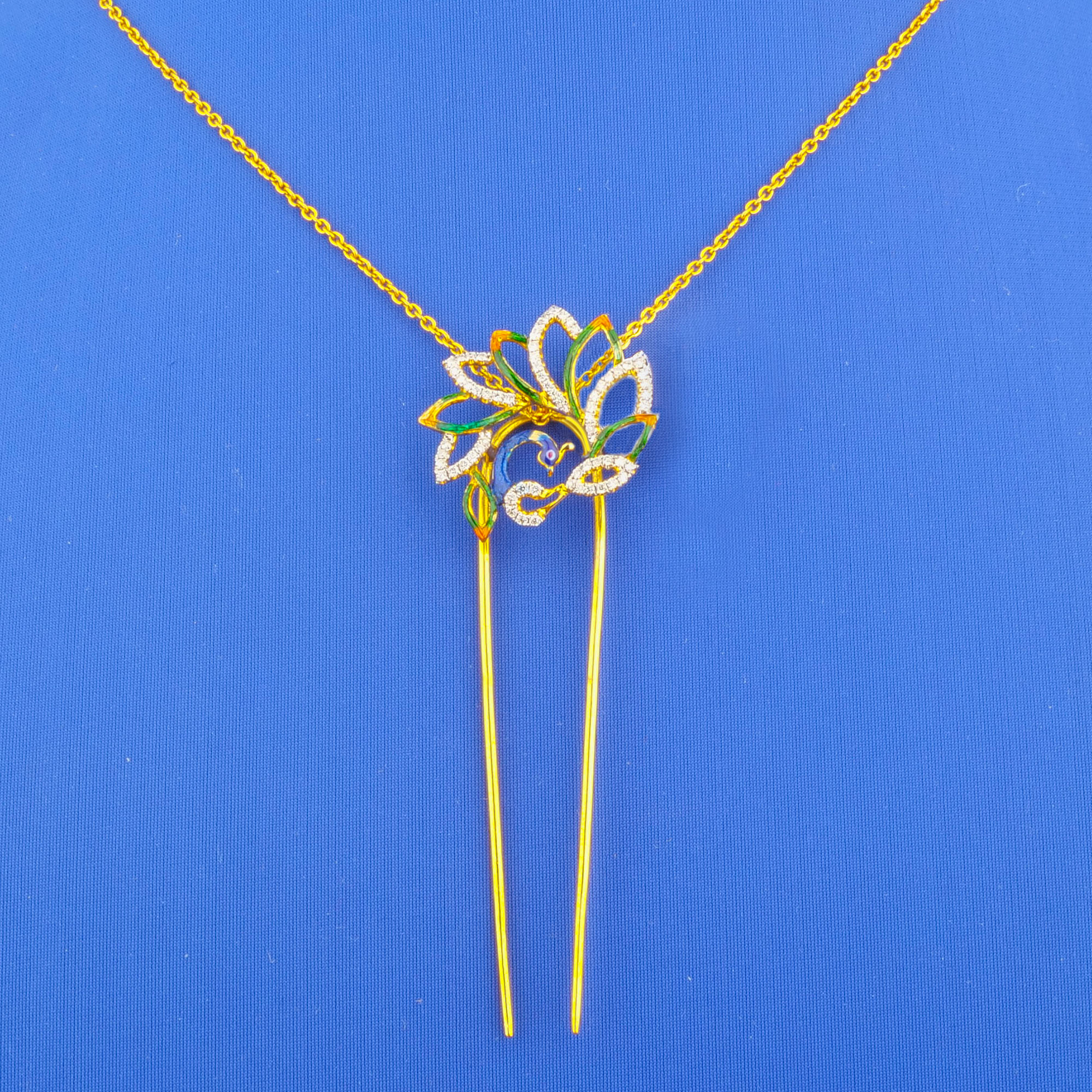 18K Yellow Gold Diamond Hair Clip (chain not included)