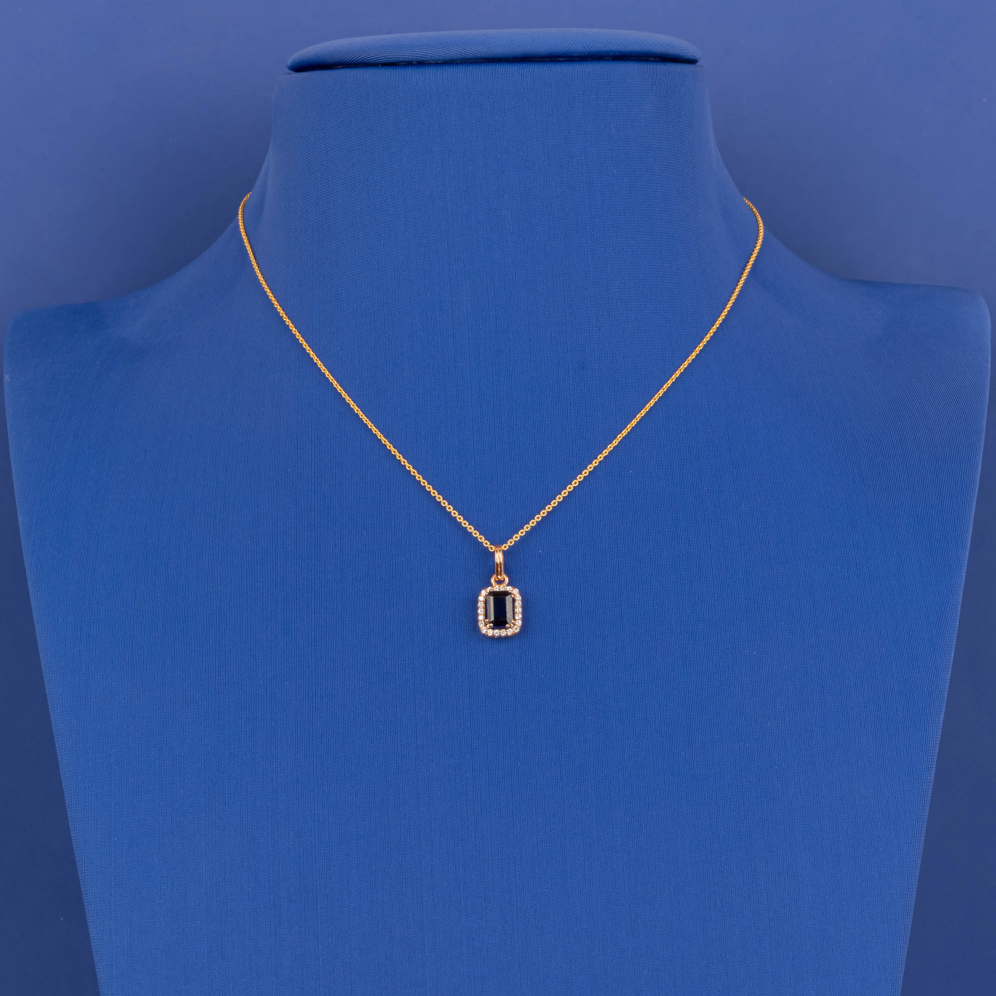 Sapphire Enchantment: Stunning 18K Rose Gold Diamond and Sapphire Pendant (chain not included)