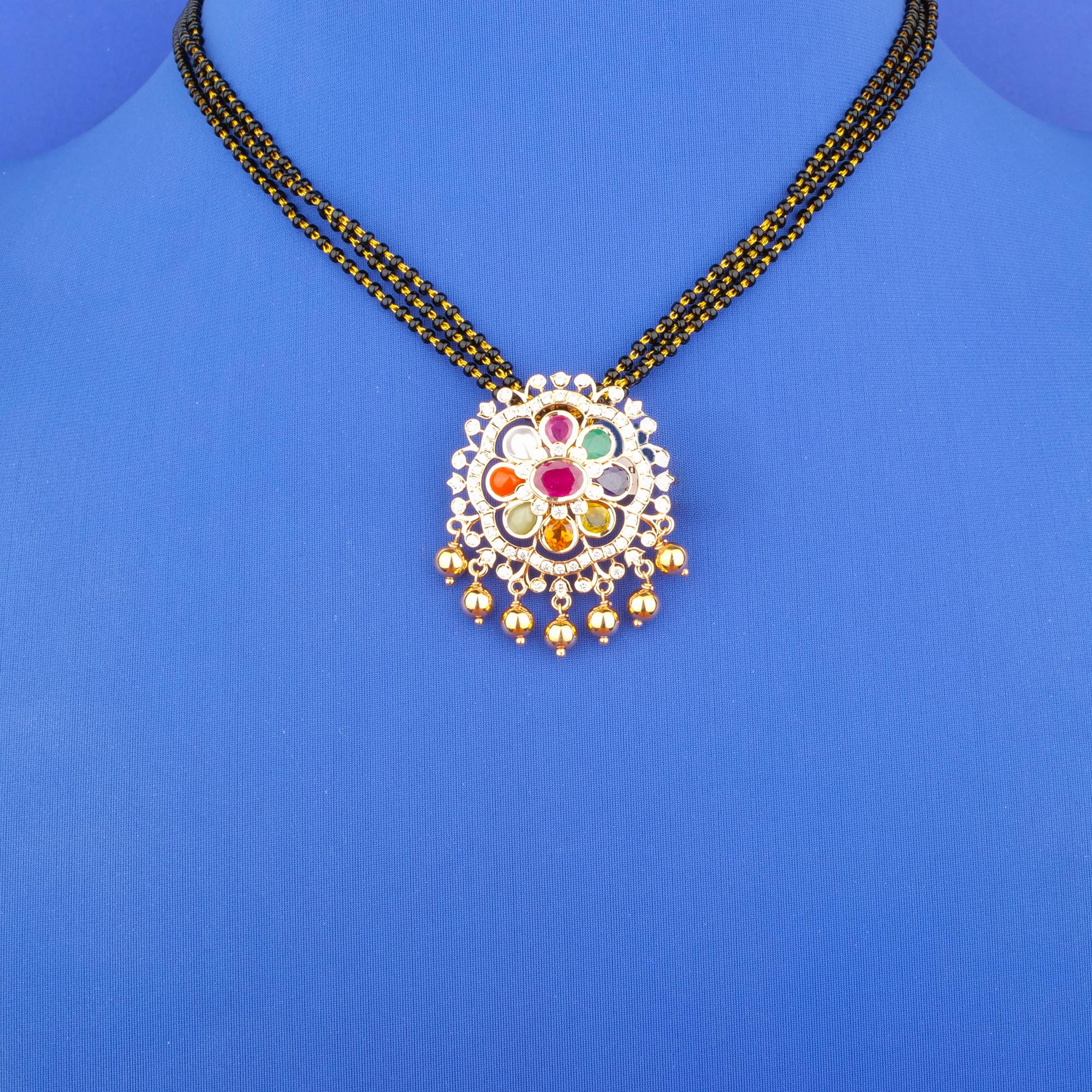 18K Gold Diamond Navratna Pendant