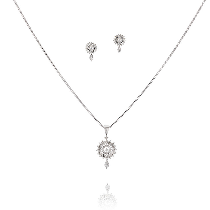 Handmade 18K White Gold, Diamond Pendant & Earrings Set (chain not included)