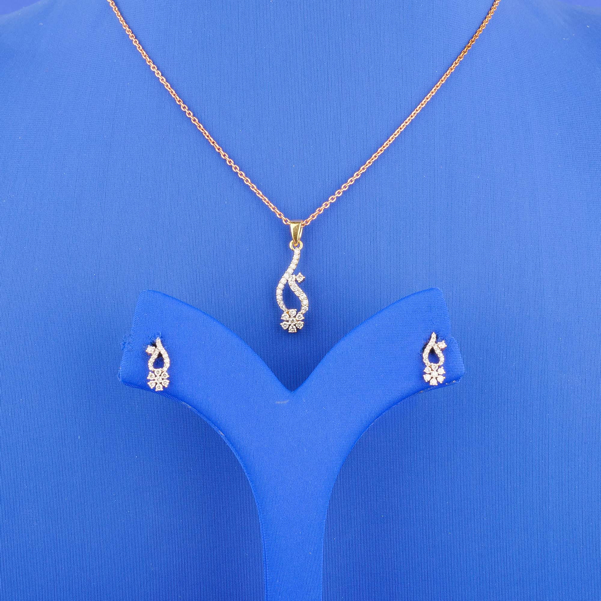 18K Yellow Gold Diamond Pendant Earring Set (chain not included)