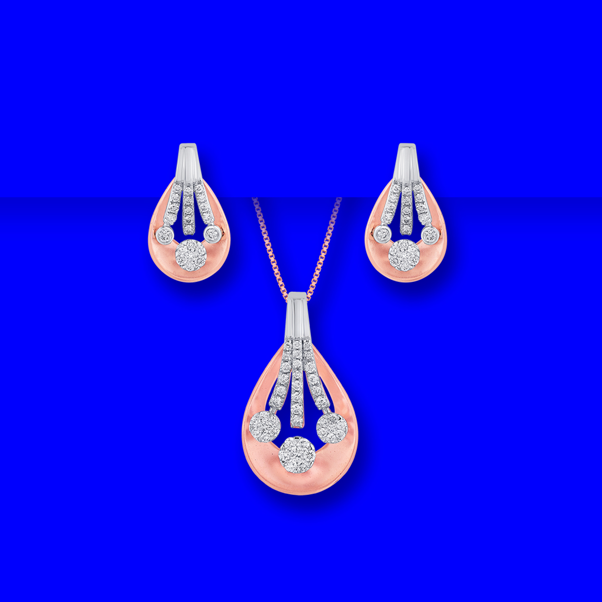 18K Rose Gold Diamond Pendant Earring Set (Chain not included)