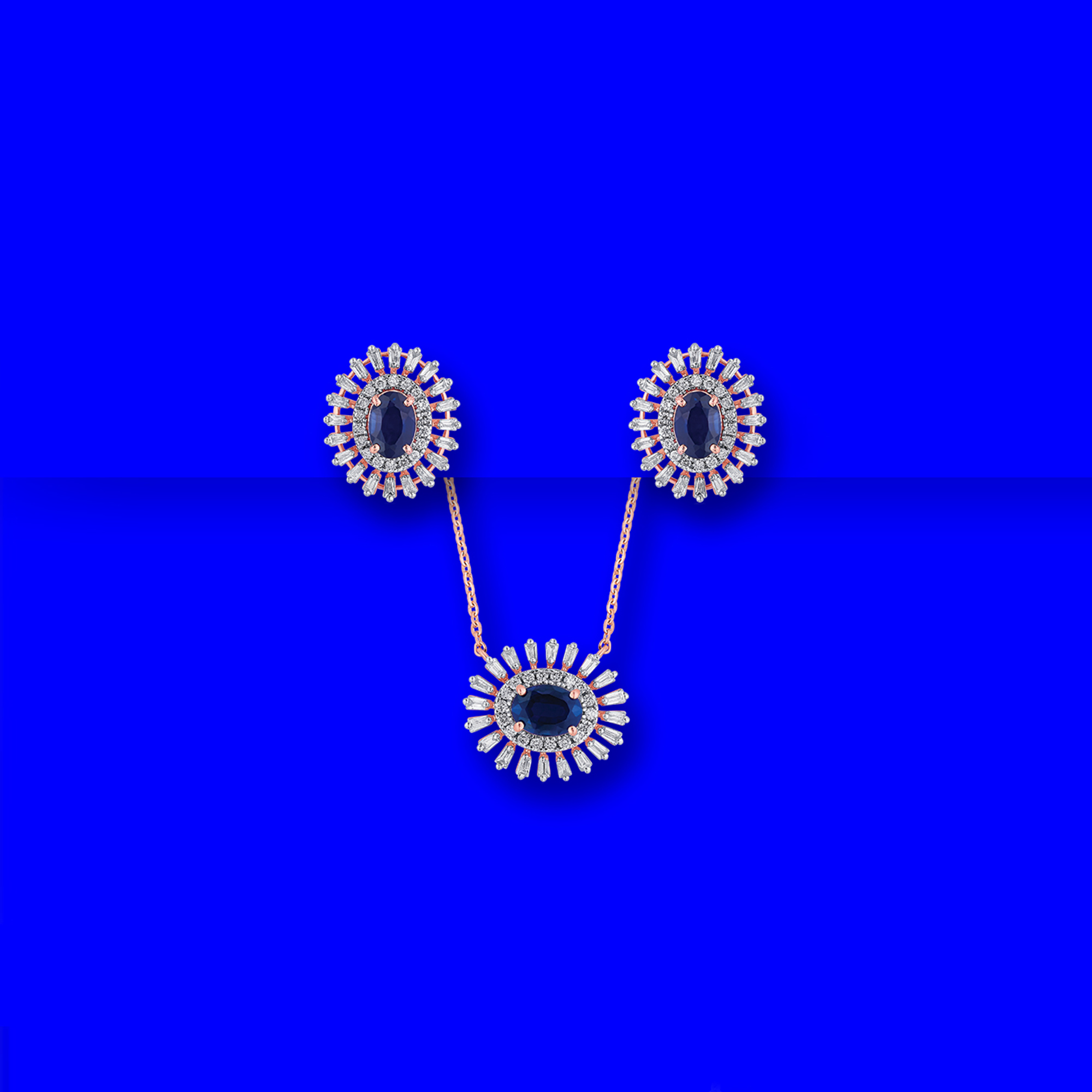 18K RG Diamond Pendant Earring Set with Chain