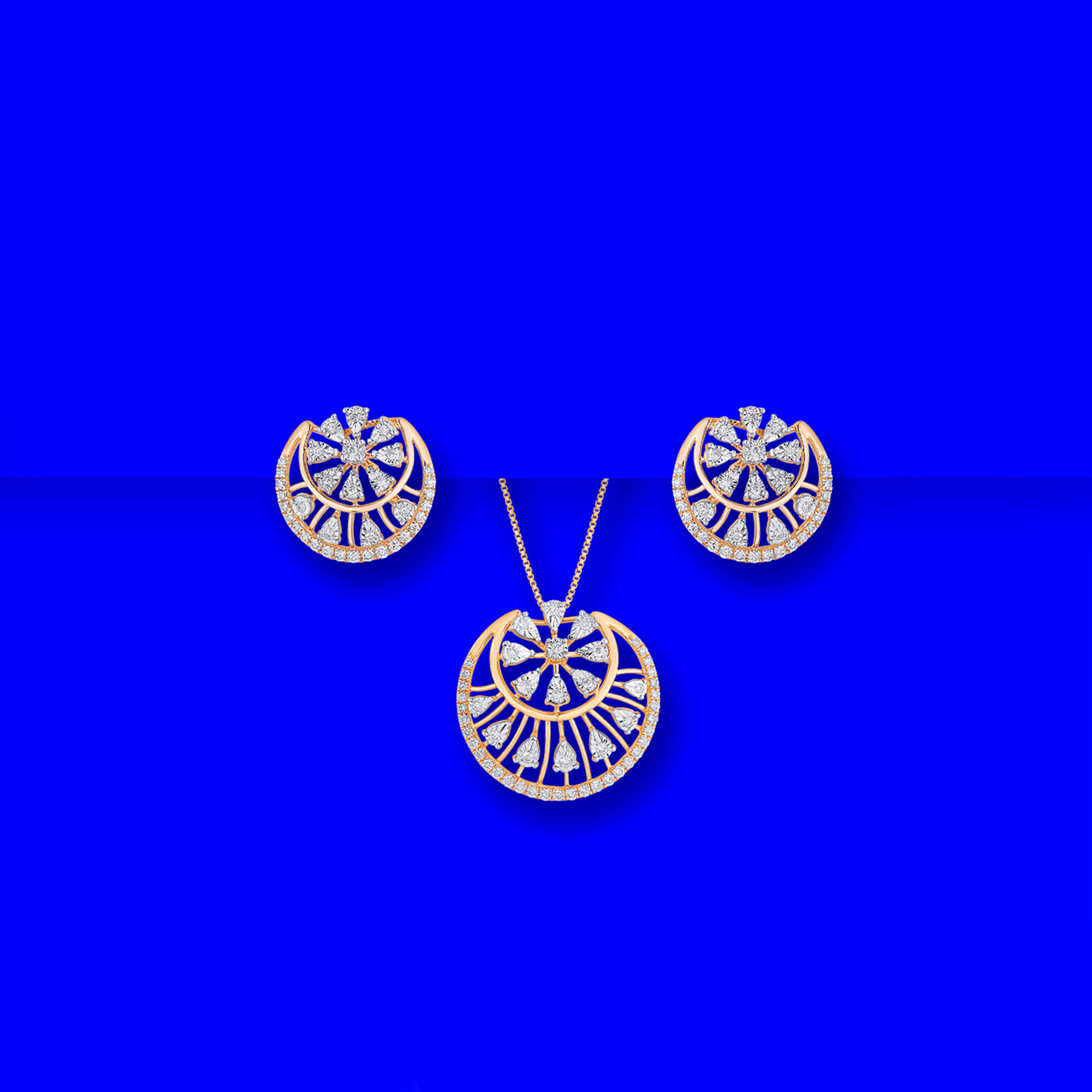 18K RG Diamond Pendant Earring Set (Chain not included)